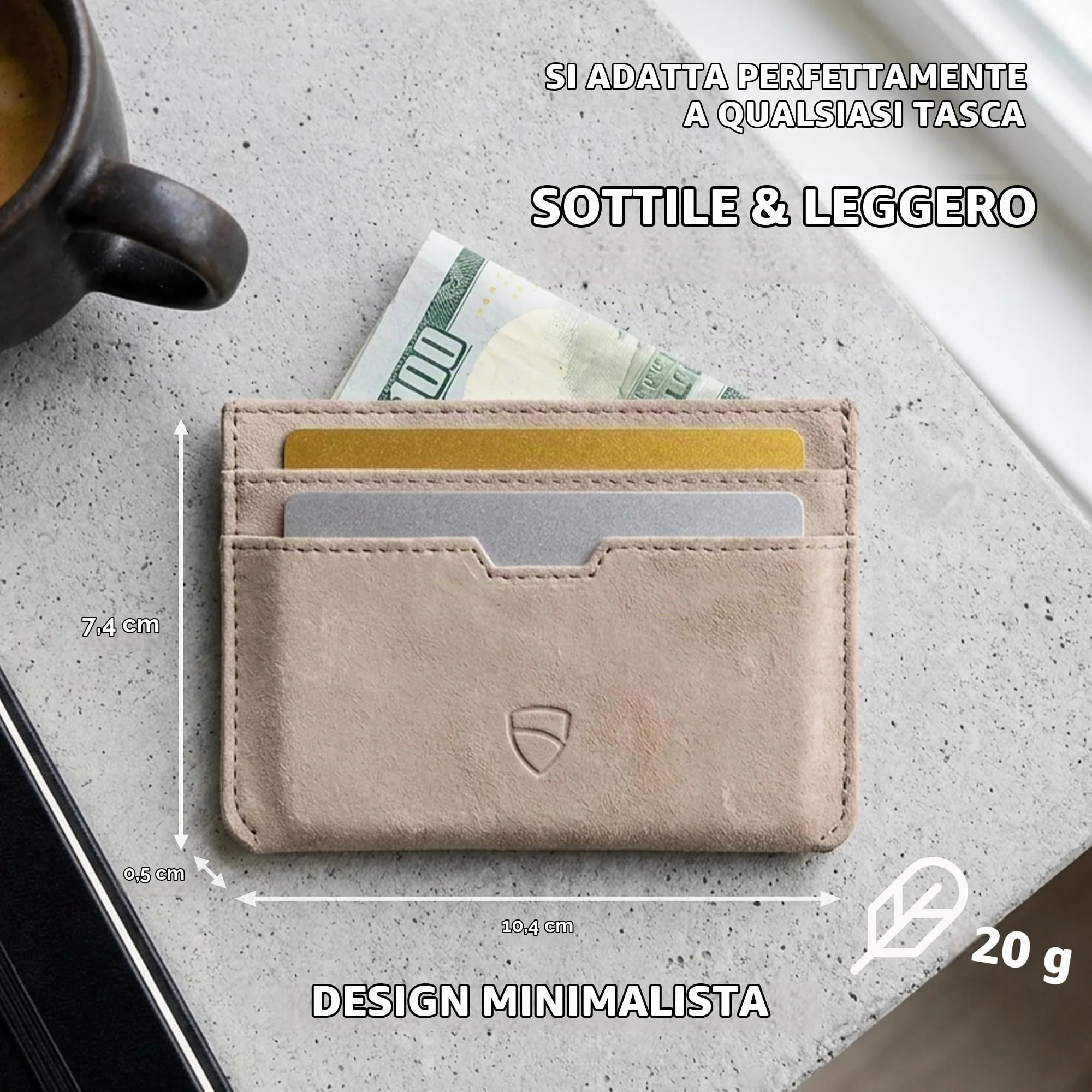 Vaultskin MOORGATE Porta Carte Uomo in Pelle con RFID, Beige - immagine 2
