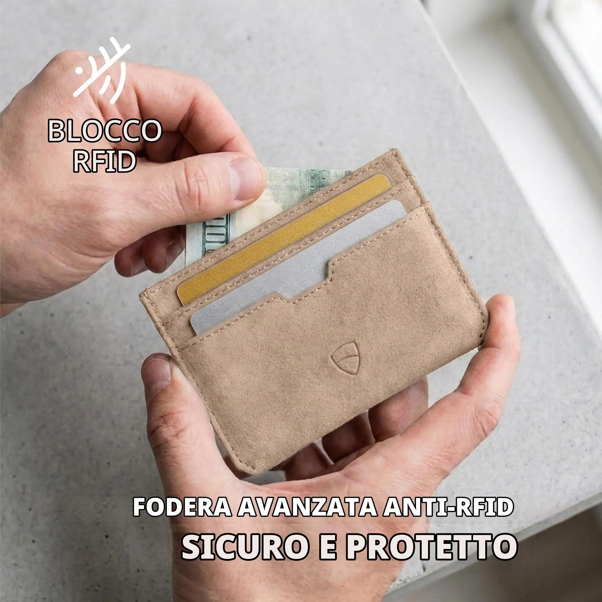 Vaultskin MOORGATE Porta Carte Uomo in Pelle con RFID, Beige - immagine 4