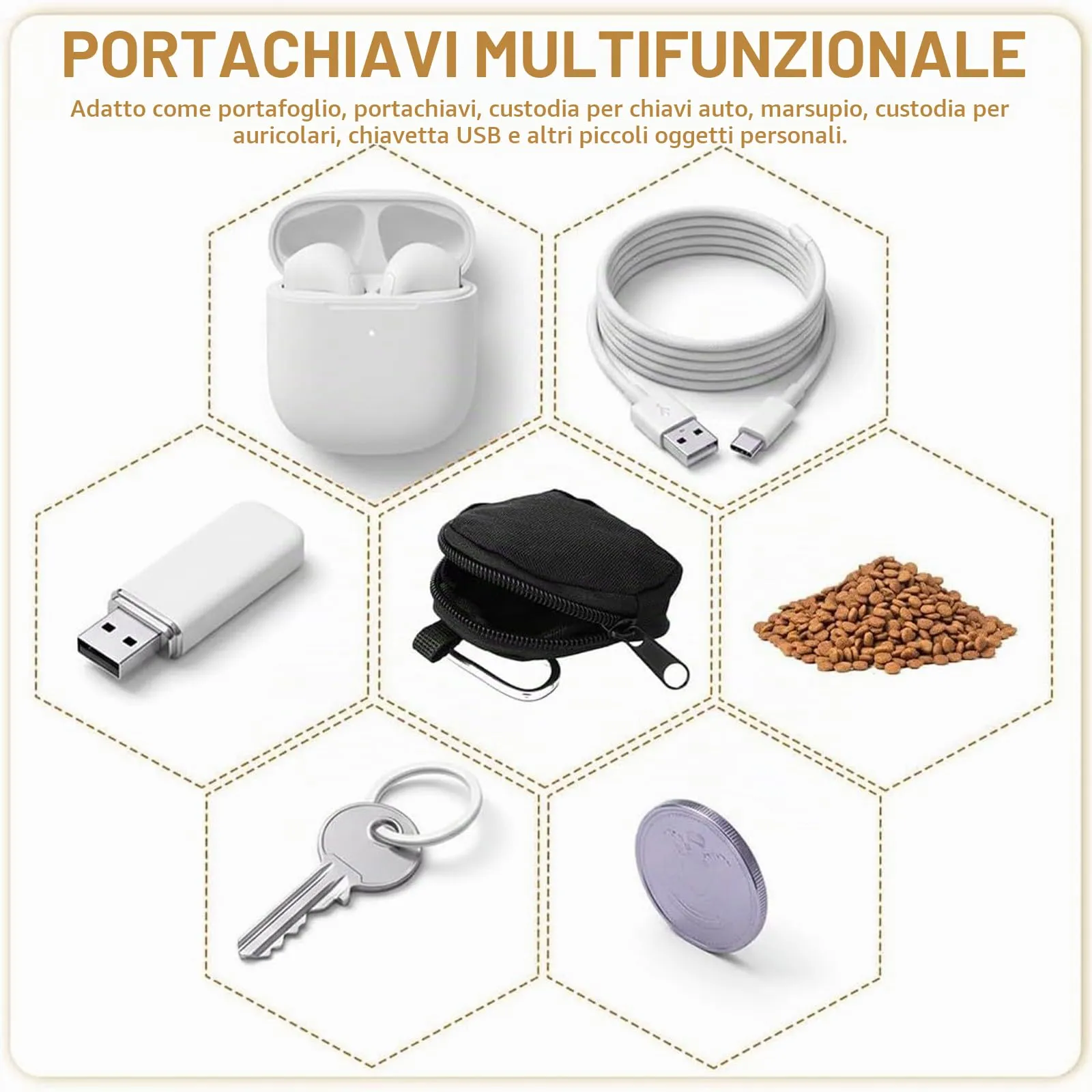Set di 2 Portamonete con Moschettone in Tela, Piccolo Porta Monete per Chiavi e Sacchetto per Dolcetti per Cani, Nero e Verde Militare - immagine 5