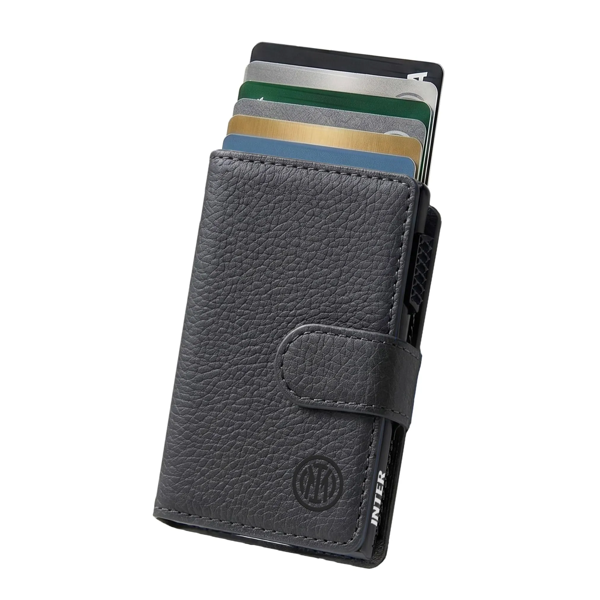 TECHMADE Fc Inter Portafoglio Magnetico - Modello Slide - Fino a 7 Carte, Tasca Monete e Banconote - RFID, Ultra Slim, Funzione Stand per Smartphone - Anello Adattatore Magnetico Incluso - immagine 1