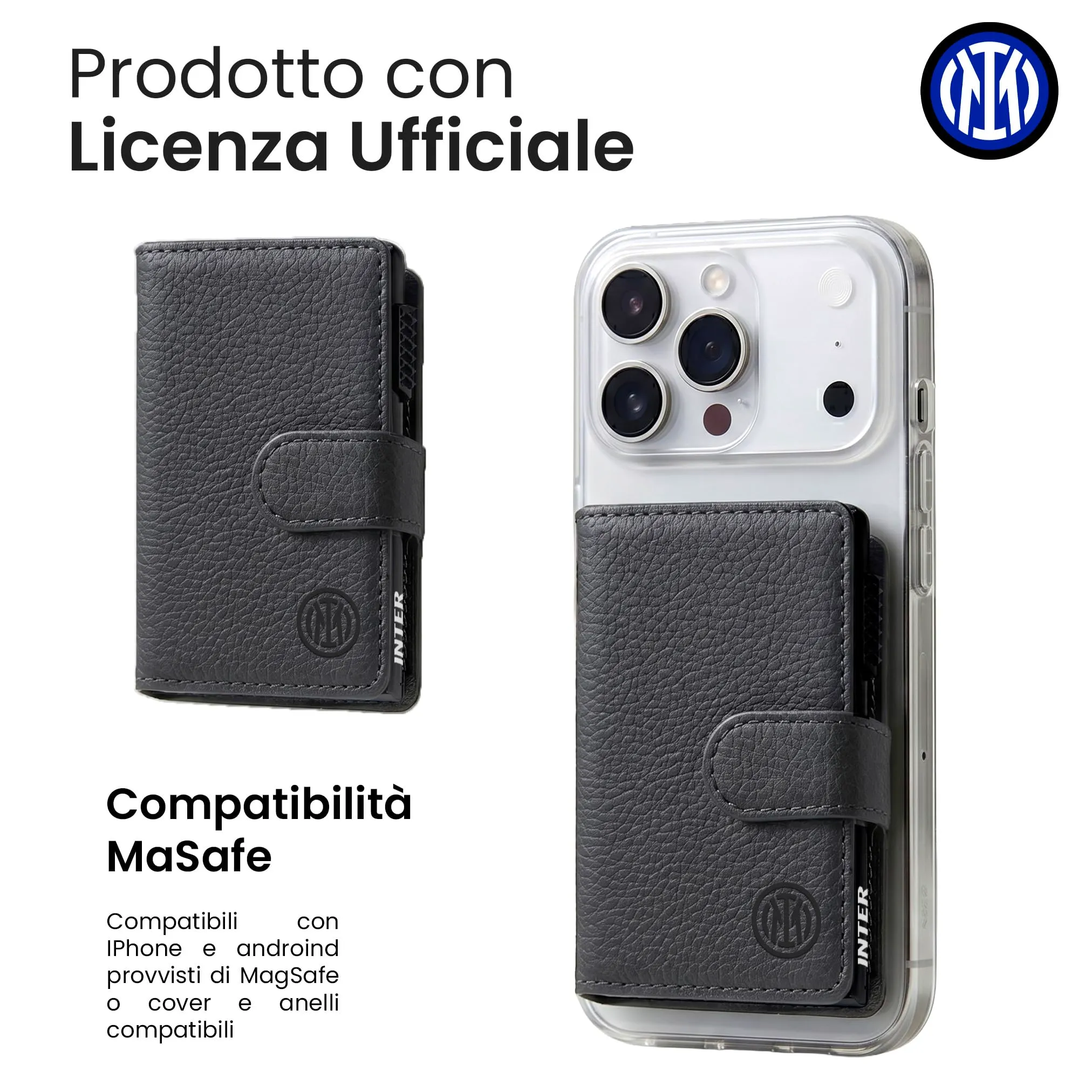 TECHMADE Fc Inter Portafoglio Magnetico - Modello Slide - Fino a 7 Carte, Tasca Monete e Banconote - RFID, Ultra Slim, Funzione Stand per Smartphone - Anello Adattatore Magnetico Incluso - immagine 2