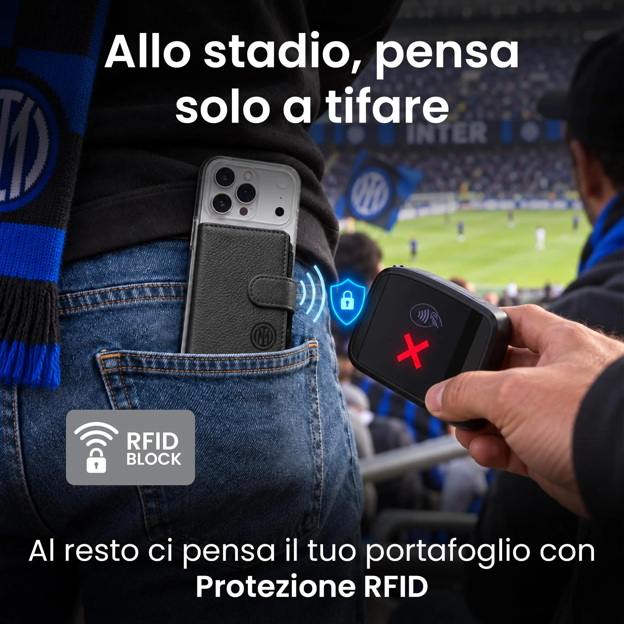 TECHMADE Fc Inter Portafoglio Magnetico - Modello Slide - Fino a 7 Carte, Tasca Monete e Banconote - RFID, Ultra Slim, Funzione Stand per Smartphone - Anello Adattatore Magnetico Incluso - immagine 7