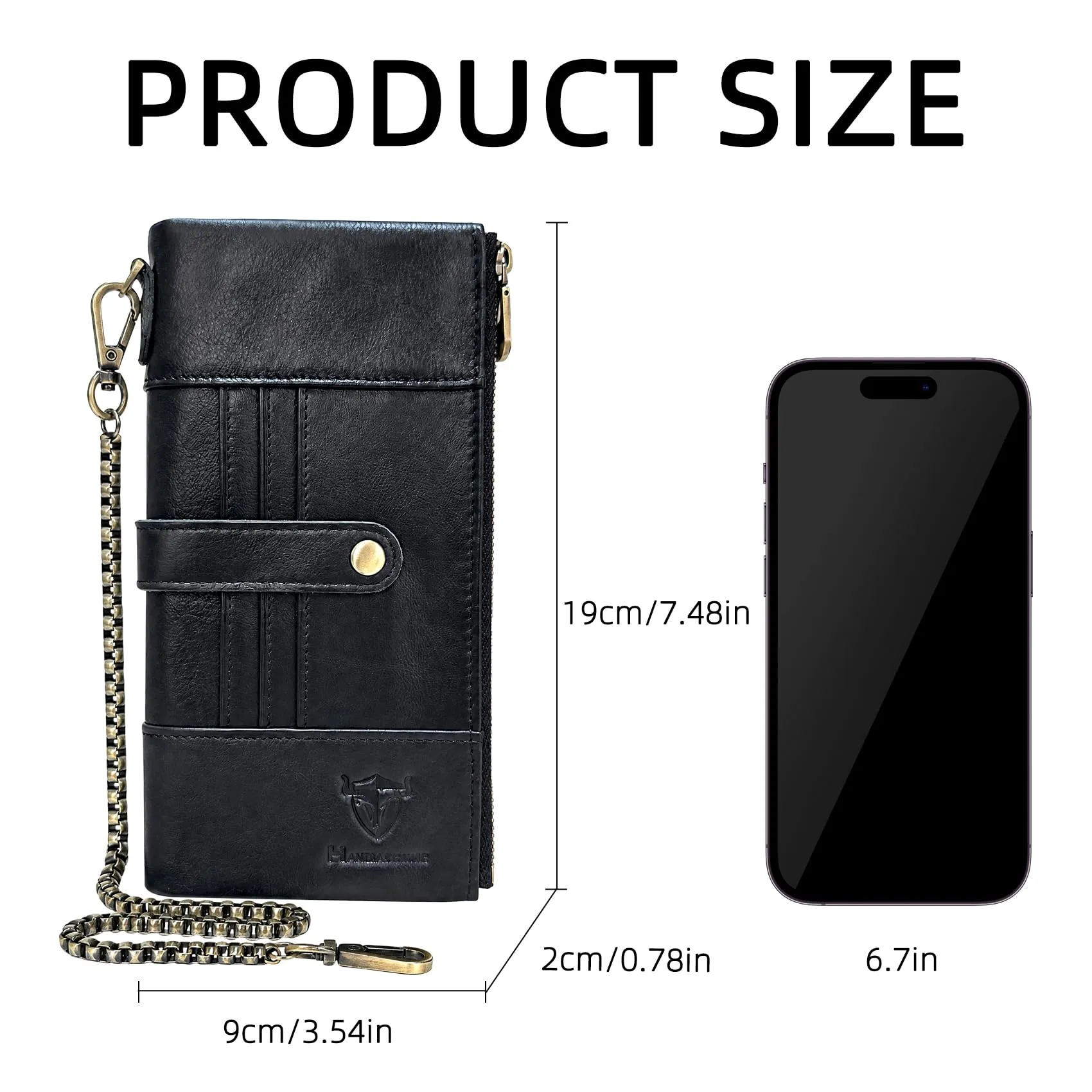 Handadsume Genuino Crazy Horse In Pelle Regalo di Viaggio Tasca Della Moneta Cassa di Carta Lungo Organizzatore Catena Rfid Portafoglio Borsa Con Snap Per Gli Uomini Maschio 1803 1815, 1822 nero - immagine 4