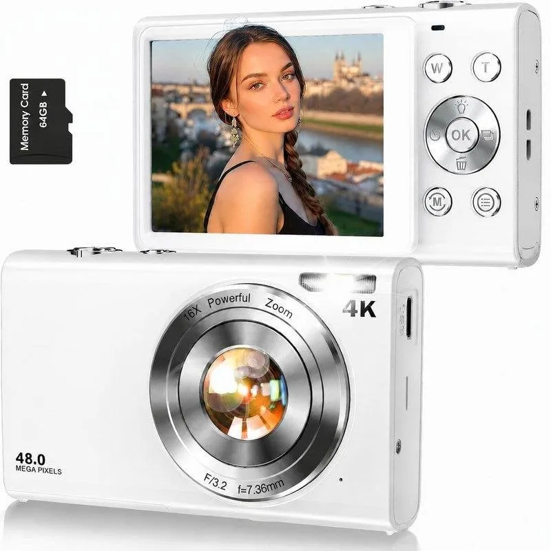 Fotocamera Compatta Digisand 48MP Zoom 16x Stabilizzazione Webcam Bianca - immagine 1