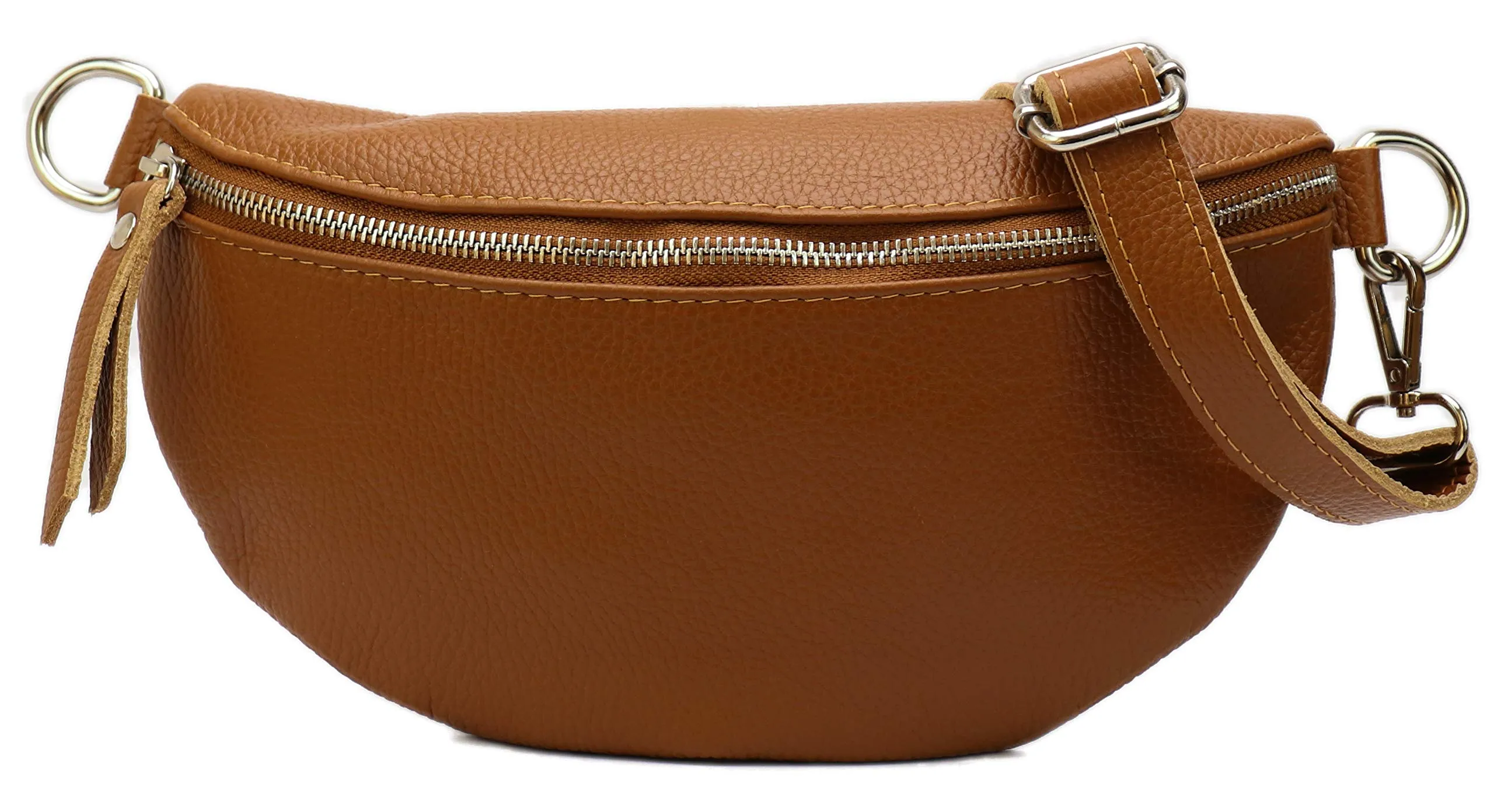 SH Leder ® Karla G359 - Marsupio in vera pelle, marsupio da viaggio, di dimensioni medie, 27 x 15 cm, unisex, cognac, Medium - immagine 2