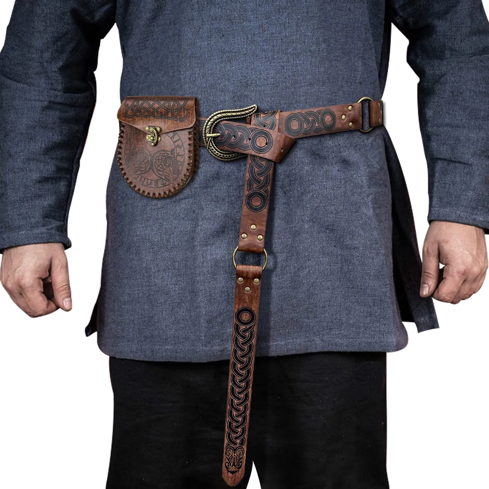 Marsupio in rilievo marrone, Marsupio in pelle vintage vichingo, Marsupio medievale LARP per donna Uomo - immagine 7