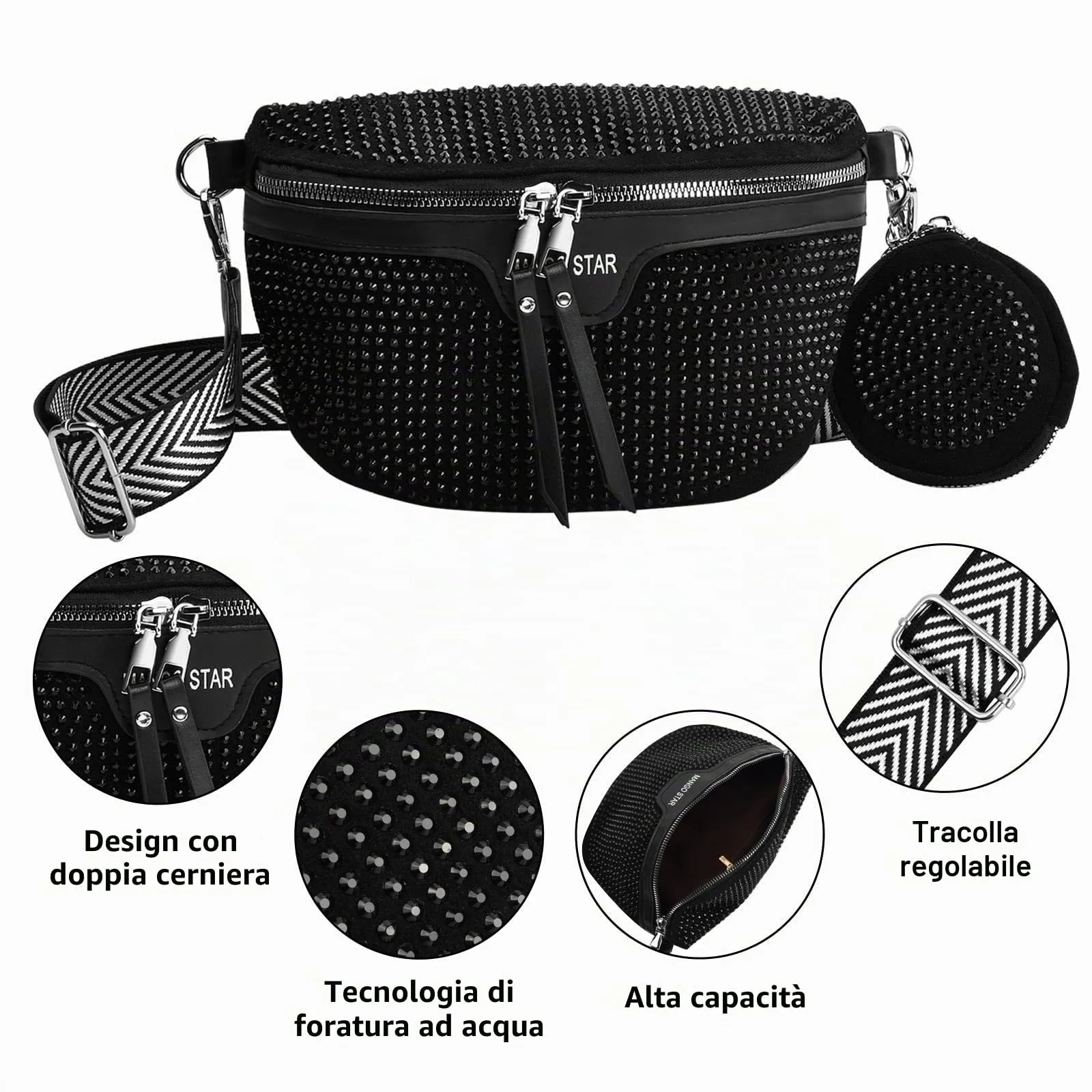 Cozlly Marsupio da Donna, Borsa Tracolla Donna Crossbody Bag, Marsupio in Pelle con Cinturino Regolabile, Donna Piccola Borsetta, Marsupio Sportiva, Borsa a Spalla con Tracolla Ampia (Argento) - immagine 3