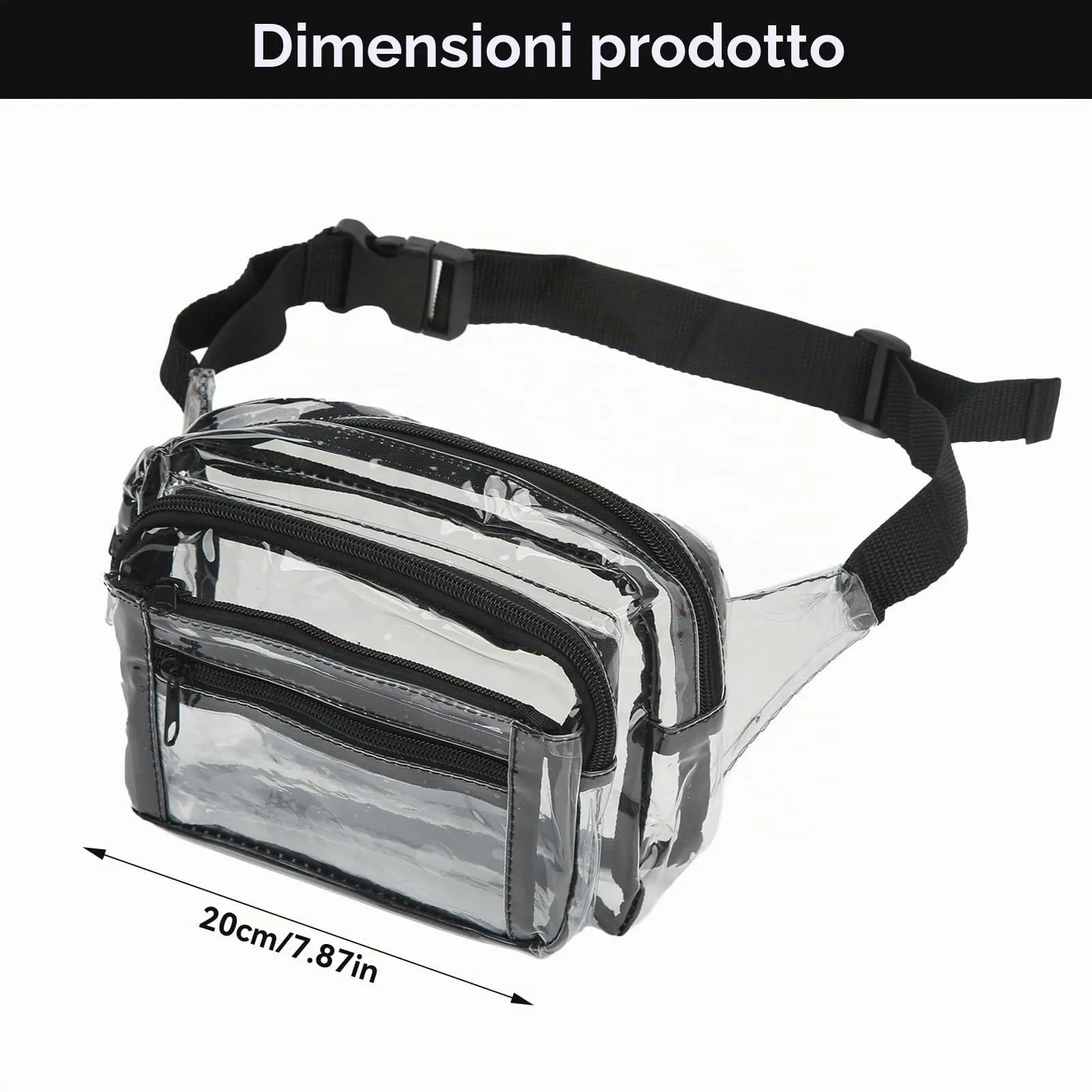 HERCHR Marsupio Trasparente Donna Uomo Piccolo Impermeabile Borsa Trasparente con Tracolla Regolabile per Viaggi, Spiaggia, Eventi - immagine 2