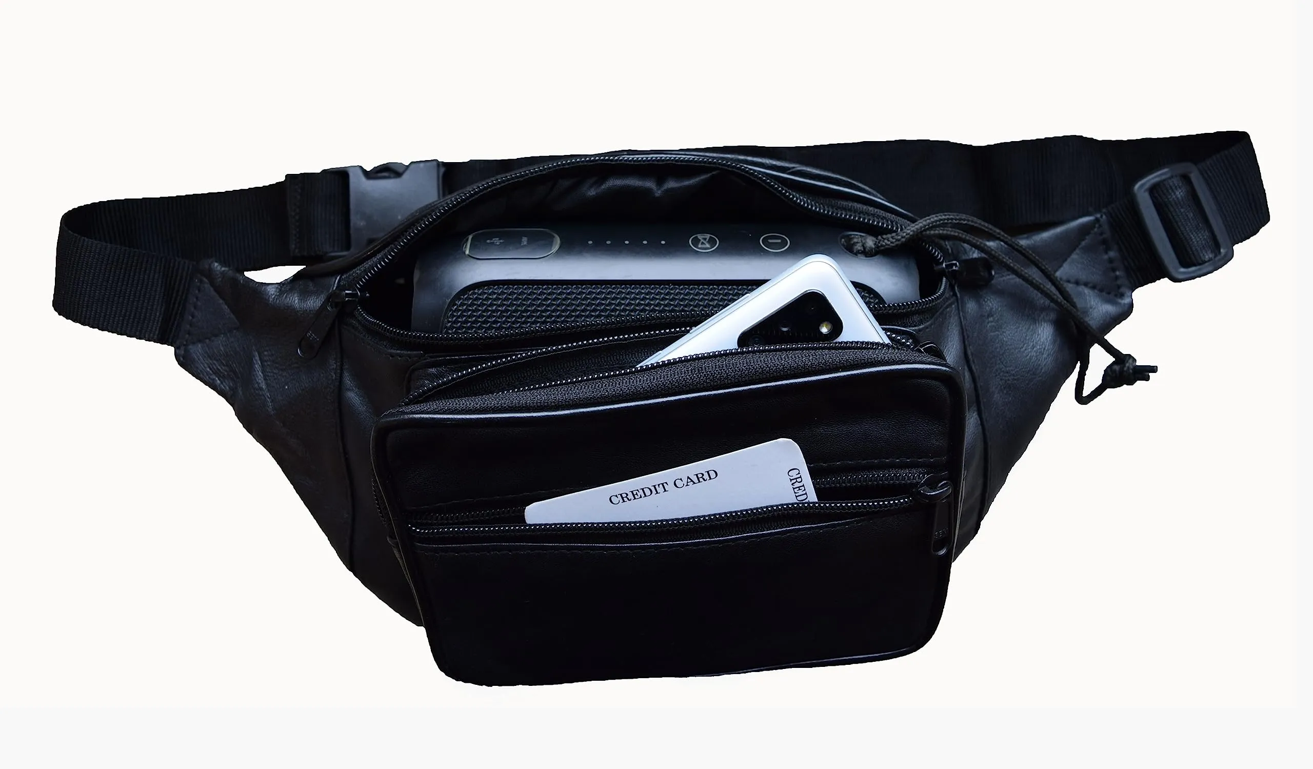 Marsupio / marsupio in vera pelle di agnello nero Nappa Materiale morbida pelle Uno scomparto posteriore sicuro con chiusura lampo per passaporto. Elegante e alla moda per uomo e donna. - immagine 3