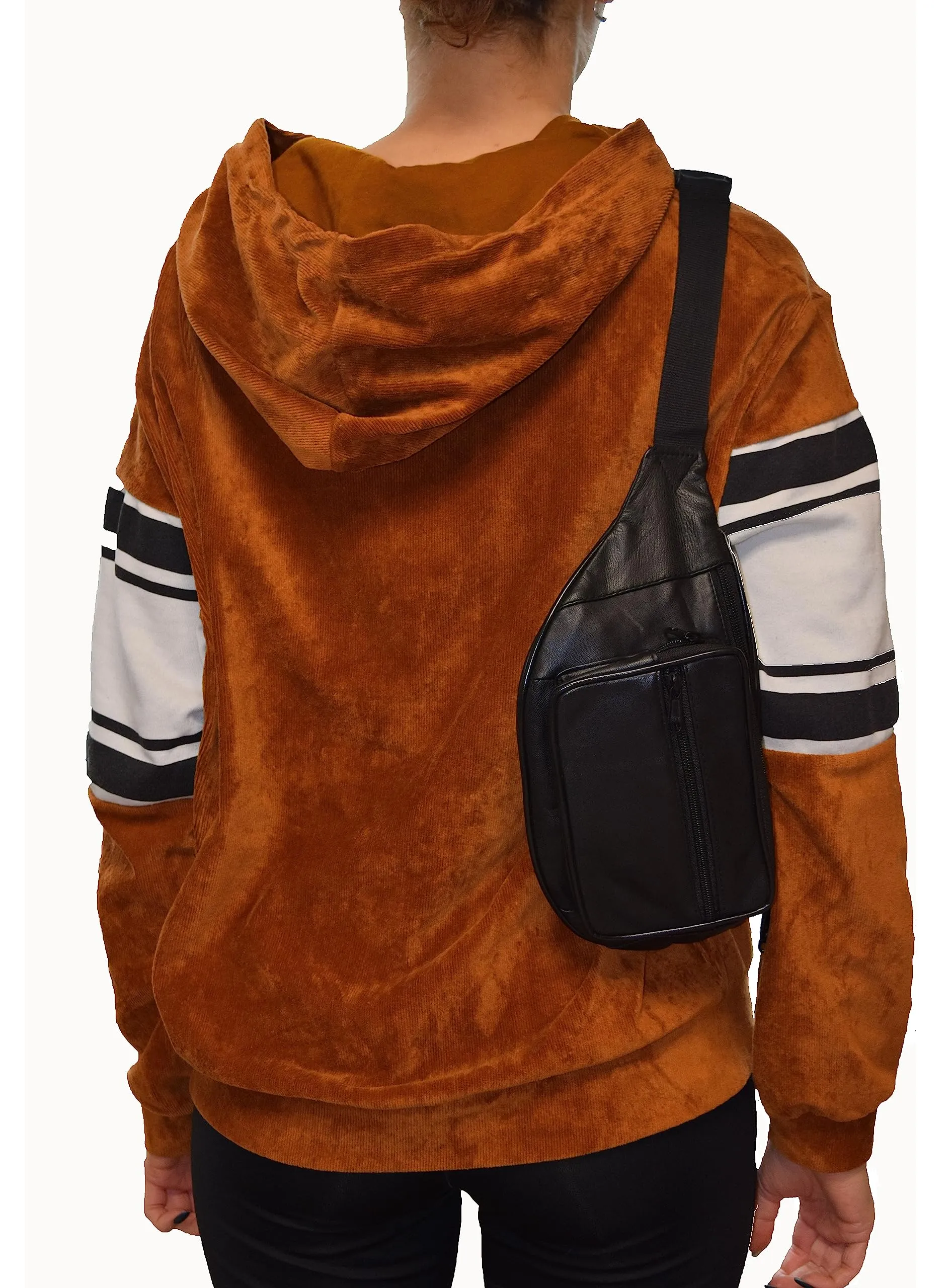 Marsupio / marsupio in vera pelle di agnello nero Nappa Materiale morbida pelle Uno scomparto posteriore sicuro con chiusura lampo per passaporto. Elegante e alla moda per uomo e donna. - immagine 8