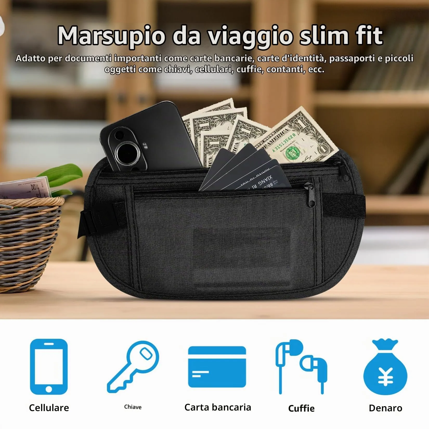 Marsupio a Pancia Piatta 2 Pezzi, Cintura Portasoldi per Donna Uomo - immagine 3