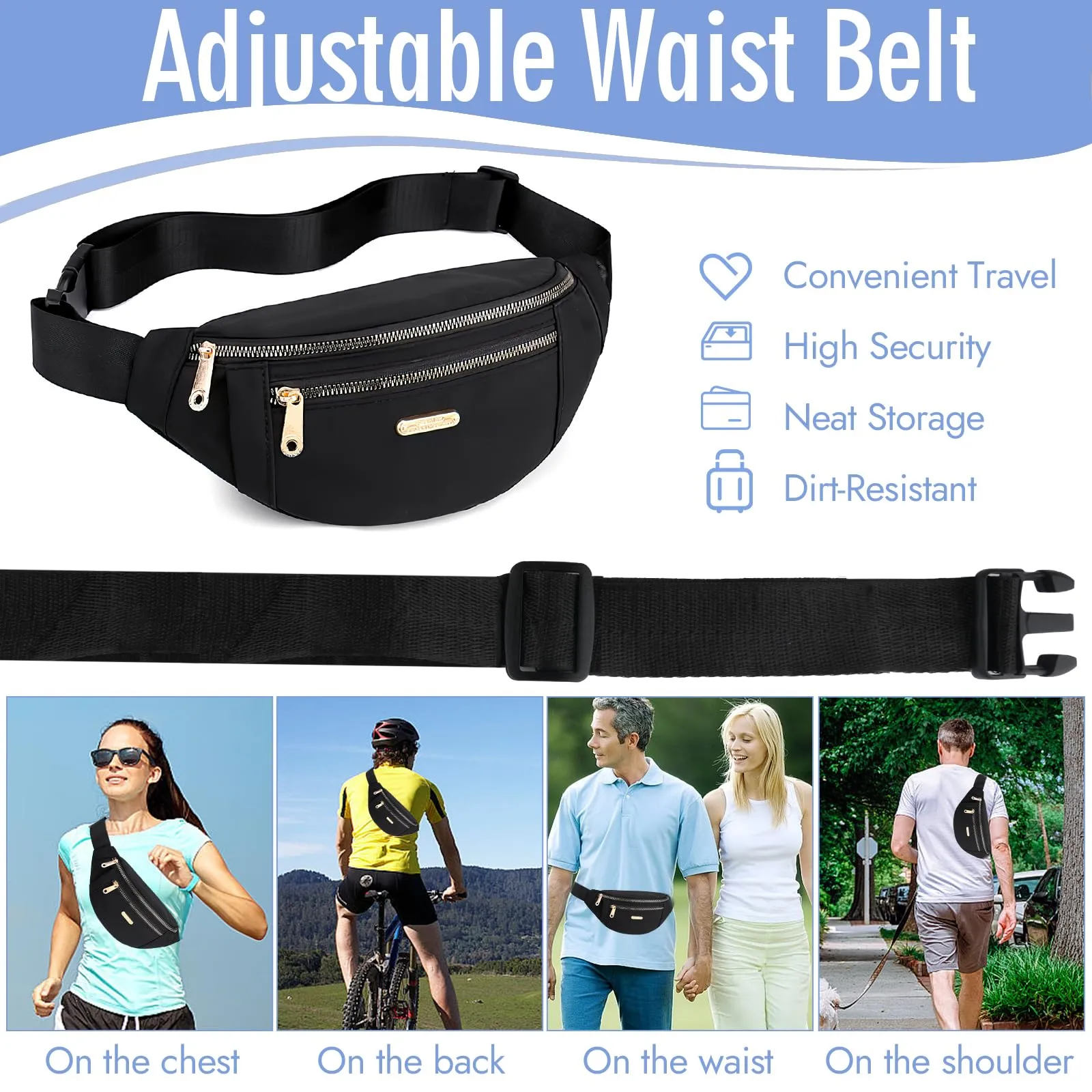 Marsupio da donna con cintura regolabile, marsupio da donna, per viaggi, escursioni, corsa, jogging, allenamento per cani (lunghezza cintura: 70 – 100 cm) - immagine 2