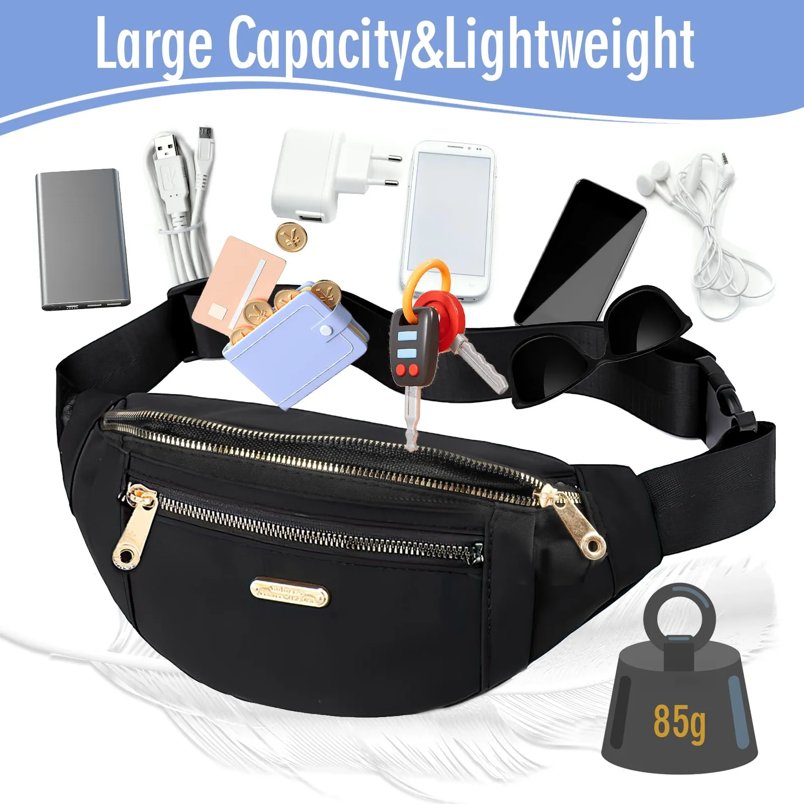Marsupio da donna con cintura regolabile, marsupio da donna, per viaggi, escursioni, corsa, jogging, allenamento per cani (lunghezza cintura: 70 – 100 cm) - immagine 4