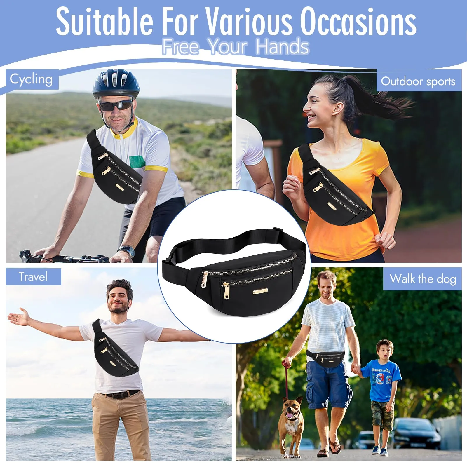 Marsupio da donna con cintura regolabile, marsupio da donna, per viaggi, escursioni, corsa, jogging, allenamento per cani (lunghezza cintura: 70 – 100 cm) - immagine 6