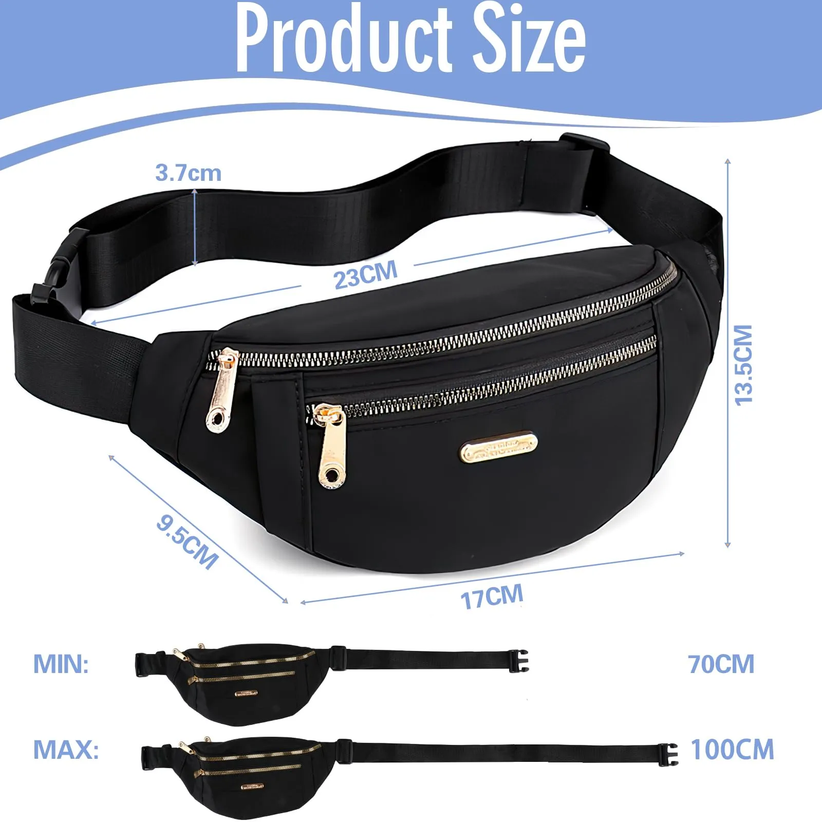 Marsupio da donna con cintura regolabile, marsupio da donna, per viaggi, escursioni, corsa, jogging, allenamento per cani (lunghezza cintura: 70 – 100 cm) - immagine 7