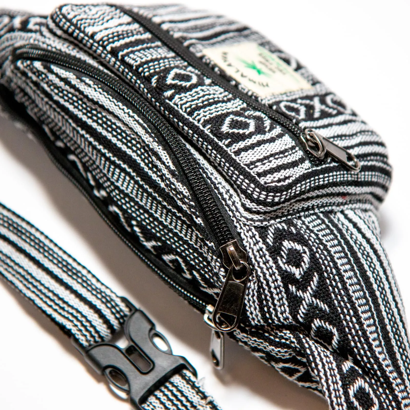 Marsupio Himalayan Hemp, ogni marsupio è un pezzo unico con stile, hipbag sostenibile in canapa, realizzato a mano in Nepal, Nero/Bianco, S - immagine 3