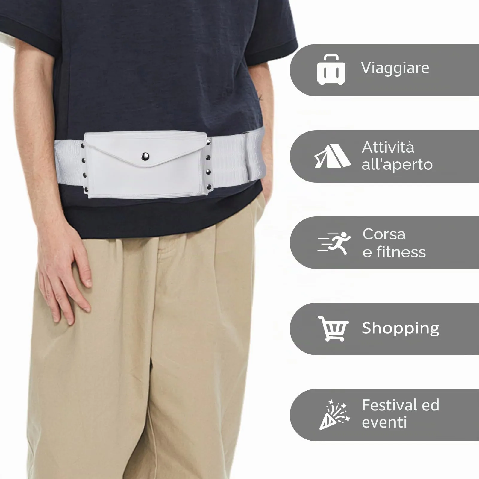 Ihram Cintura da uomo Hajj Umrah – Cintura regolabile Ihram con tasche Hajj Belt Fashion Marsupio Umrah Essentials Free-Size, bianco, Taglia unica, Stile C - immagine 6