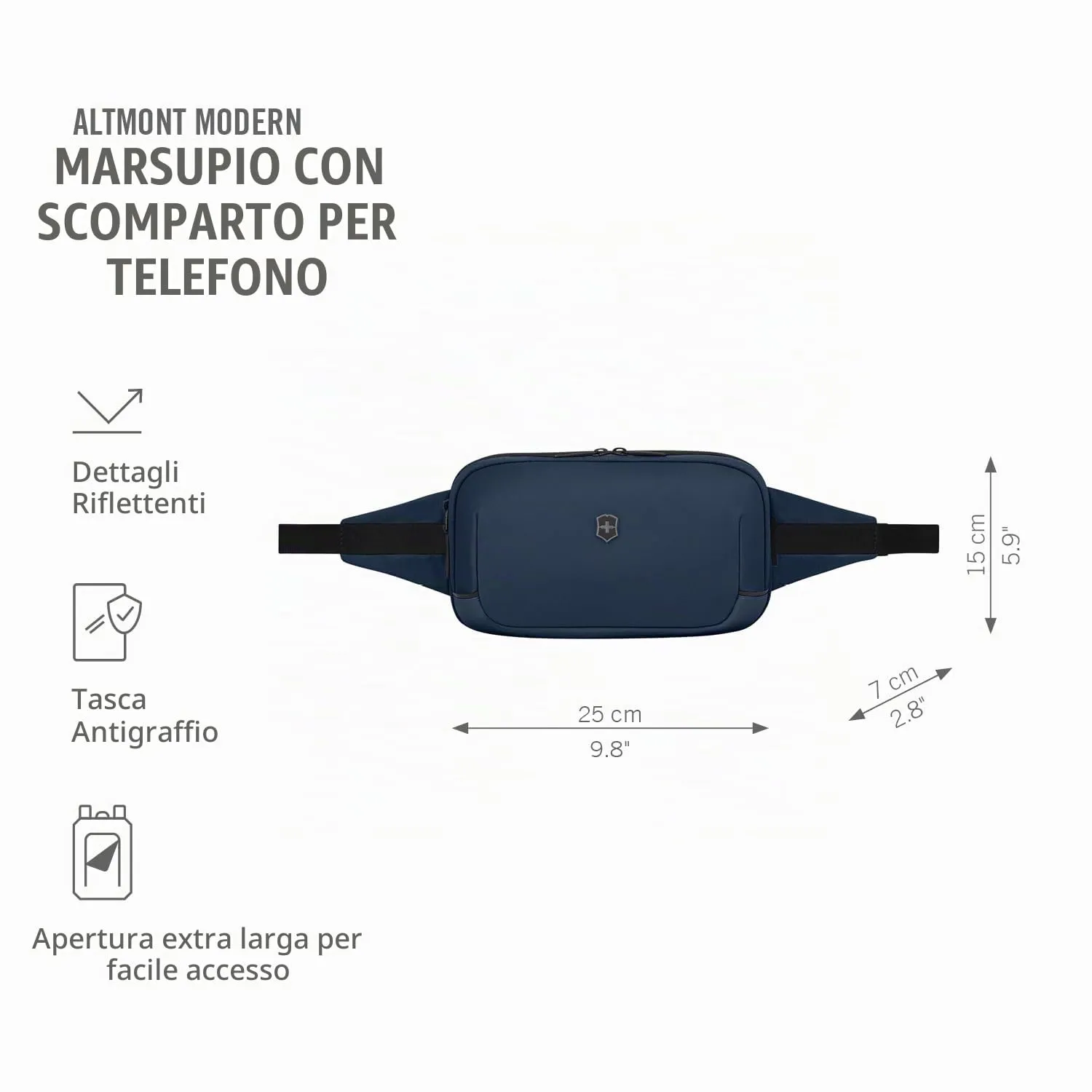 Victorinox Altmont Modern Belt Bag, Borsa da Cintura con Tasca per Cellulare, Marsupio, Accessorio da viaggio, Sicuro, Sottile, Uomo/Donna, Blu - immagine 2