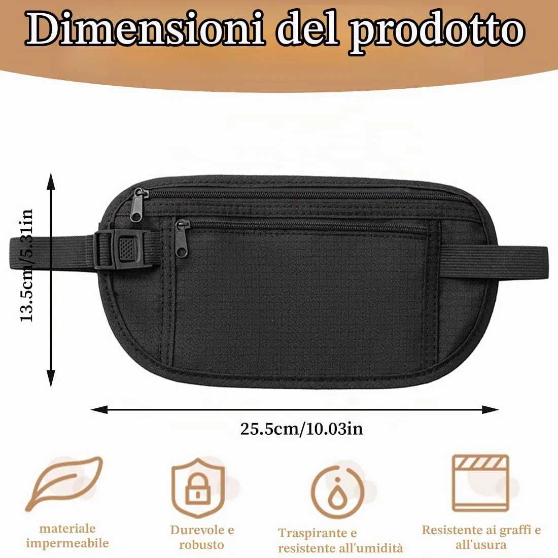 2 Pcs Cintura per Soldi Nascosta, Marsupio Sportivo, Marsupio da Viaggio Invisibile con Fibbia Regolabile, Sottile Marsupio Sportivo, Marsupio Cintura da Viaggio (Kaki/Nero) - immagine 2