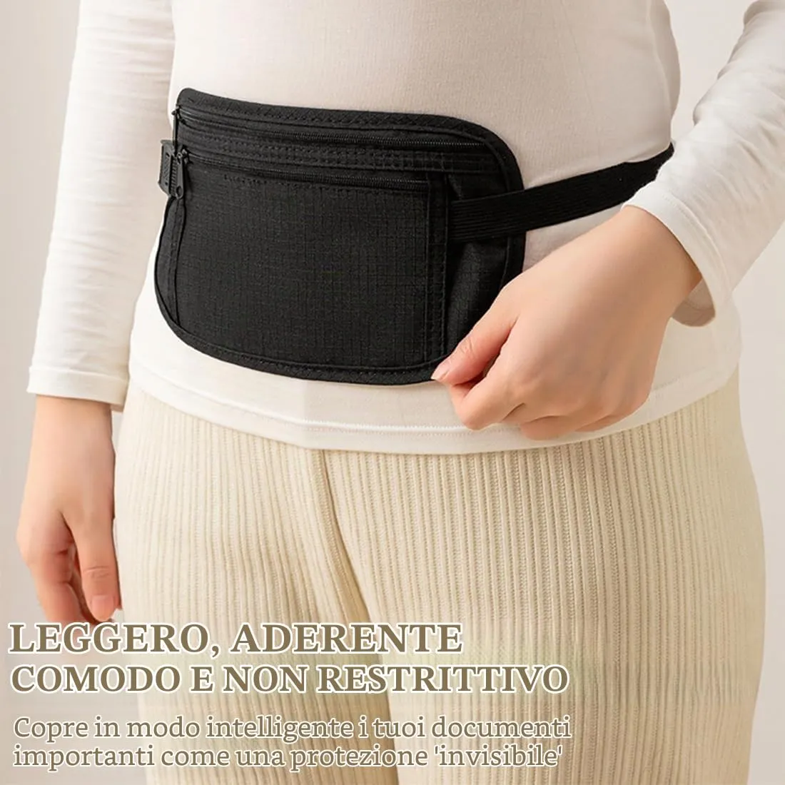 2 Pcs Cintura per Soldi Nascosta, Marsupio Sportivo, Marsupio da Viaggio Invisibile con Fibbia Regolabile, Sottile Marsupio Sportivo, Marsupio Cintura da Viaggio (Kaki/Nero) - immagine 6