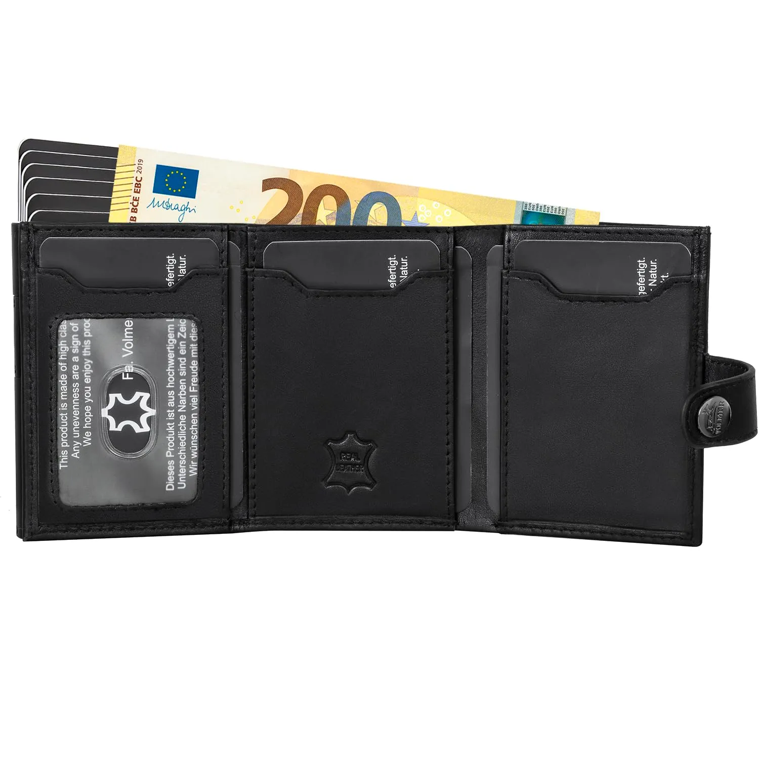 Fa.Volmer POP-UP Porta carte con portamonete in vera pelle per uomo e donna | 12 carte | protezione RFID | Portafoglio VO45, Nero , Großes Münzfach, Portamonete grande - immagine 2