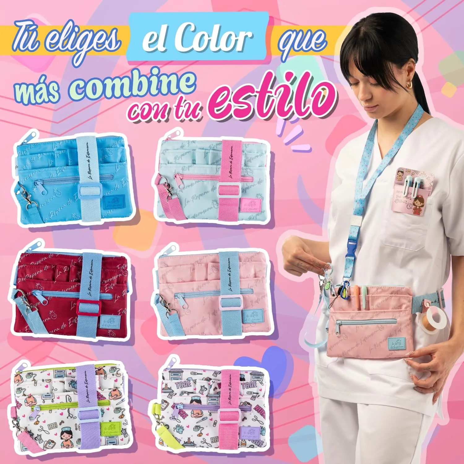 La Repera de Enfermera® Marsupio da infermiere, organizer per infermiere, accessori per infermieri e forbici, regalo per infermiere e TCAE (Blue Ice), Rosso vino, Marsupio per infermieri - immagine 7