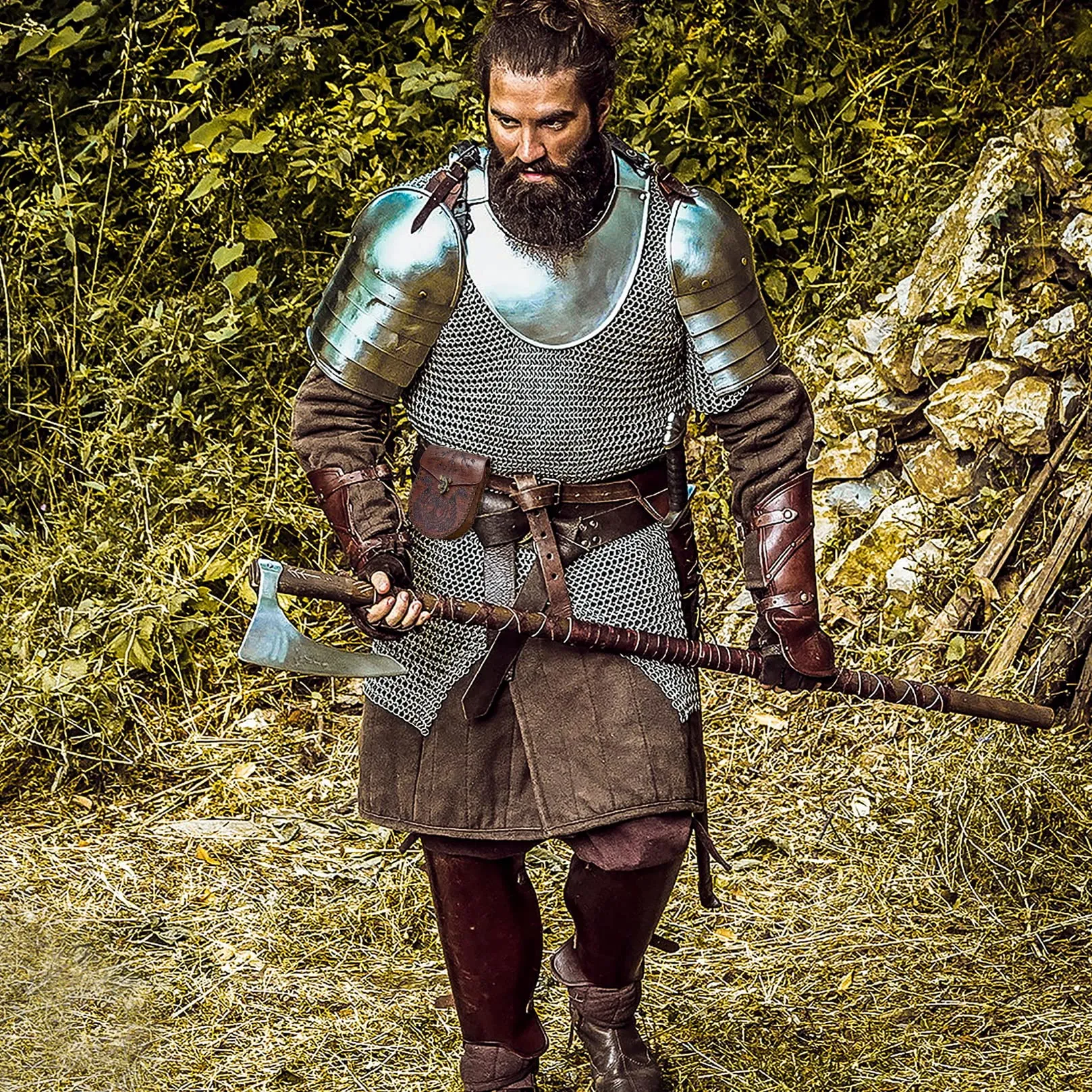 Marsupio in rilievo marrone, Marsupio in pelle vintage vichingo, Marsupio medievale LARP per donna Uomo - immagine 7