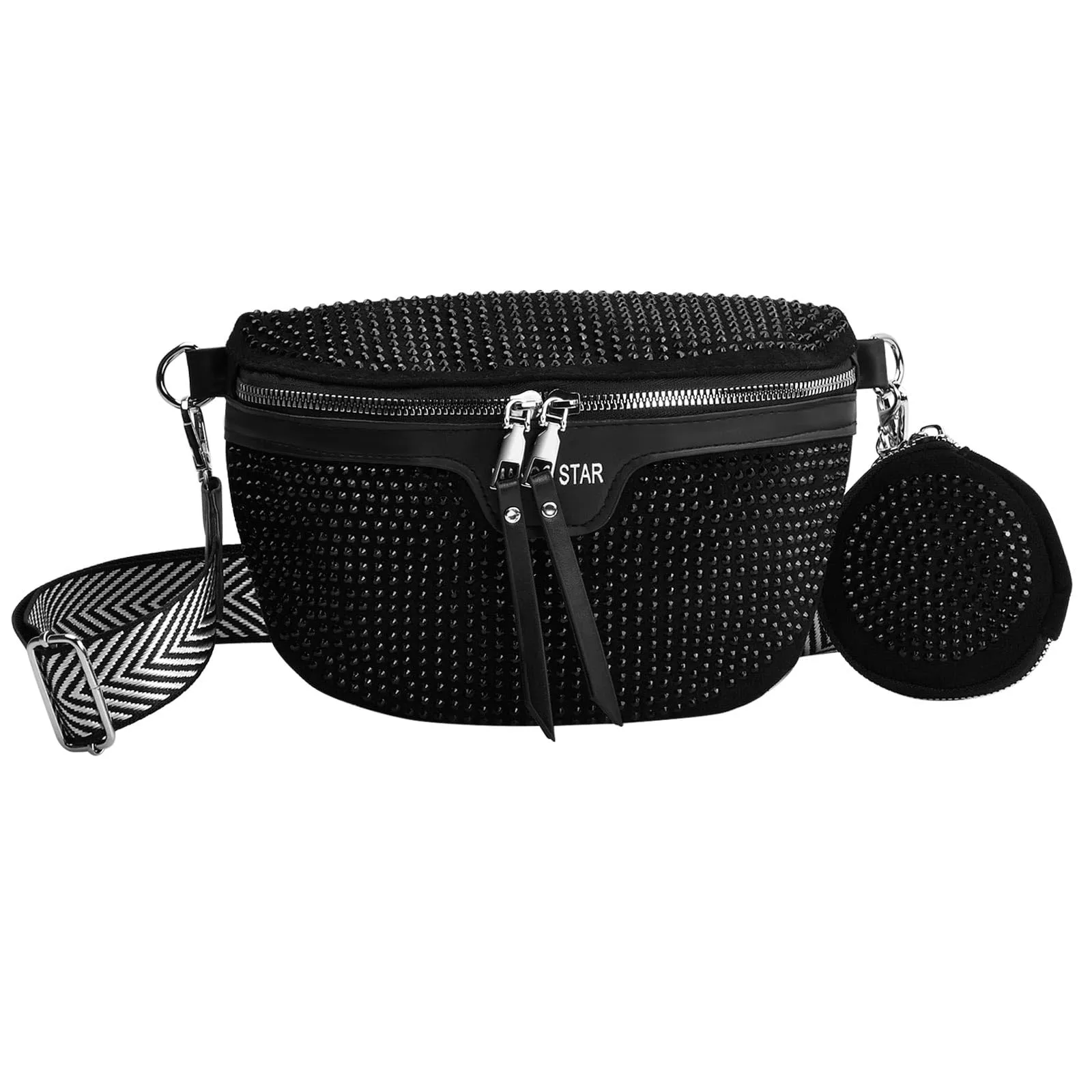 Cozlly Marsupio da Donna in Pelle, Borsa Tracolla Crossbody, Cinturino Regolabile, Piccola Borsetta, Sportiva, Tracolla Ampia (Nero) - immagine 1