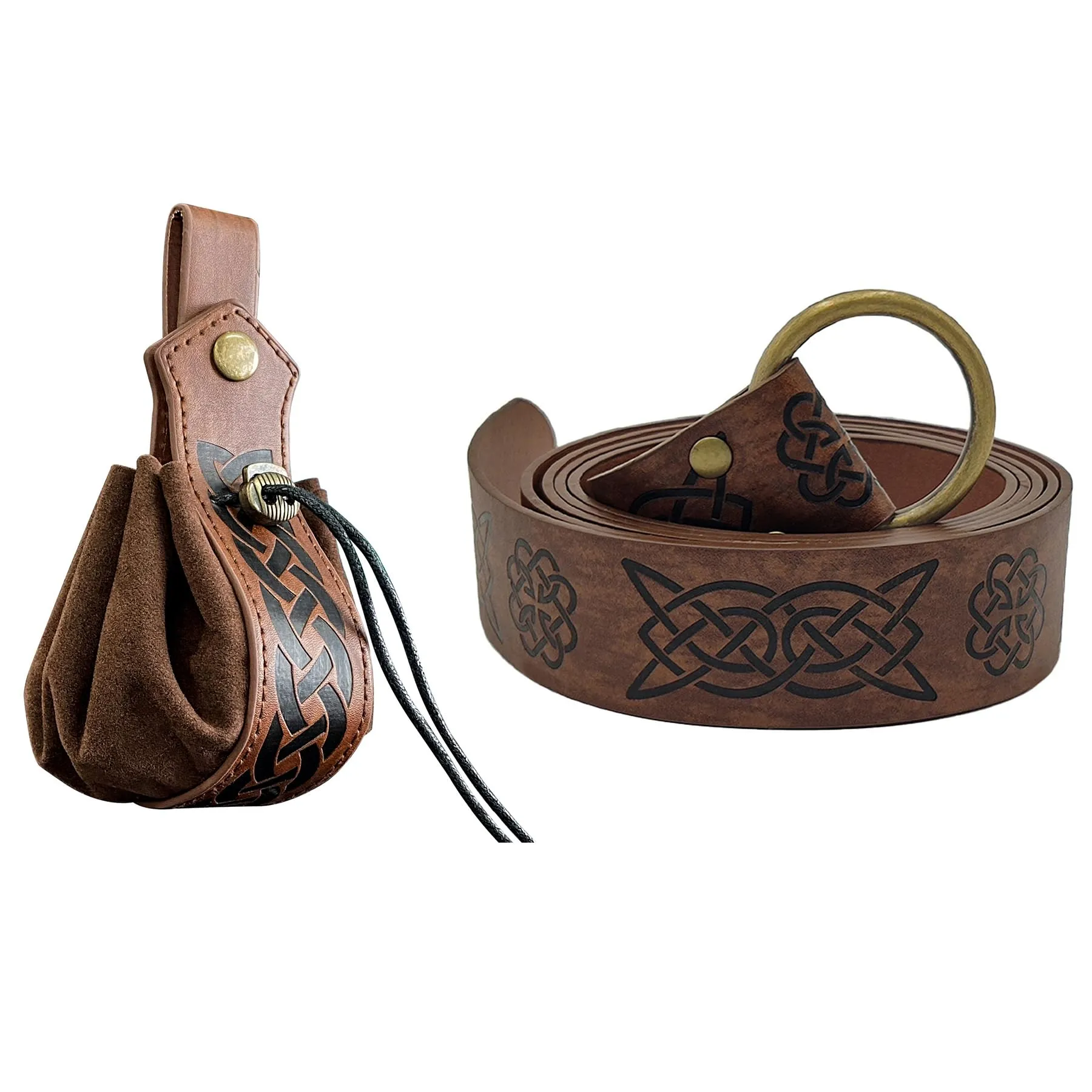 Thajaling 2 pezzi vichingo cintura medievale in finta pelle Cintura Pouch,Retro cintura cavaliere Set,rinascimentale coulisse Dadi Bag,Rinascimento LARP Accessori (Marrone-1) - immagine 1