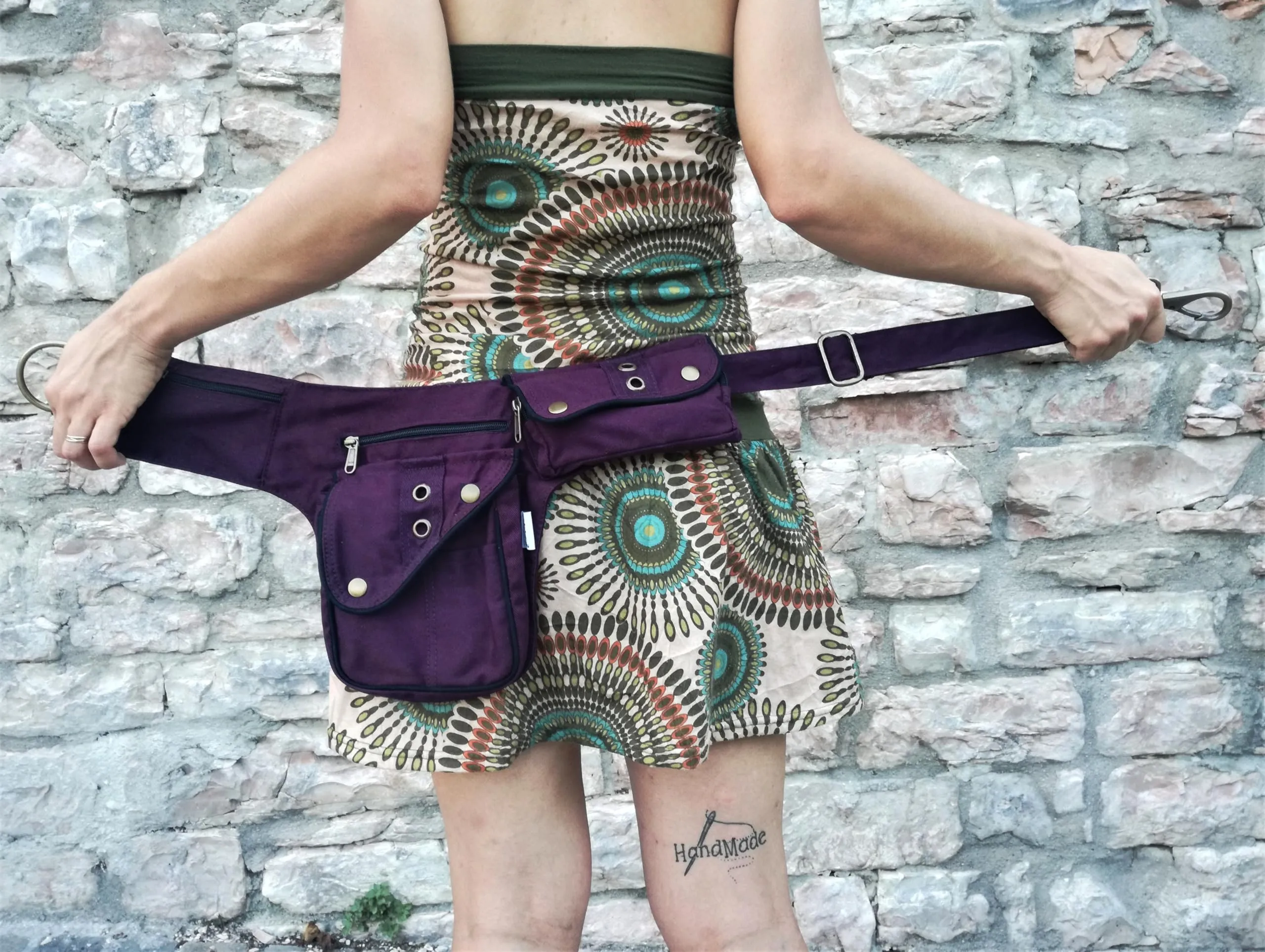 Qhiss® Marsupio Tasca da vita in cotone con chiusura in ottone - immagine 3