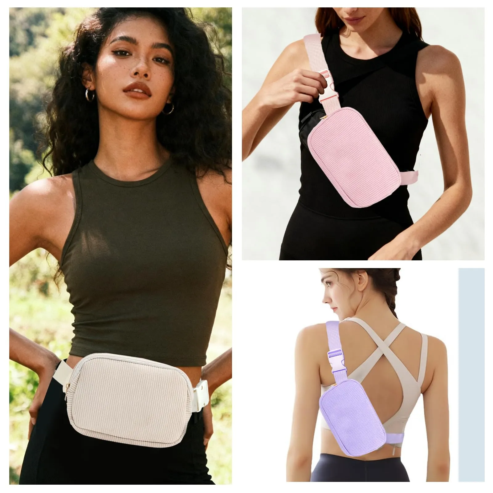 Hernin Marsupio in Velluto a Coste per Donna Uomo Marsupio con Cintura Marsupi in Velluto a Coste con Tracolla Regolabile per Viaggi, Sport, Corsa (nero) - immagine 7