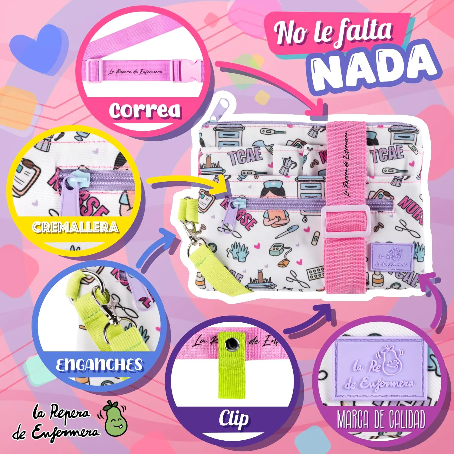 La Repera de Enfermera® Marsupio da infermiere, organizer per infermiere, accessori per infermieri e forbici, regalo per infermiere e TCAE (Blue Ice), Rosa Blu, Marsupio per infermieri - immagine 4