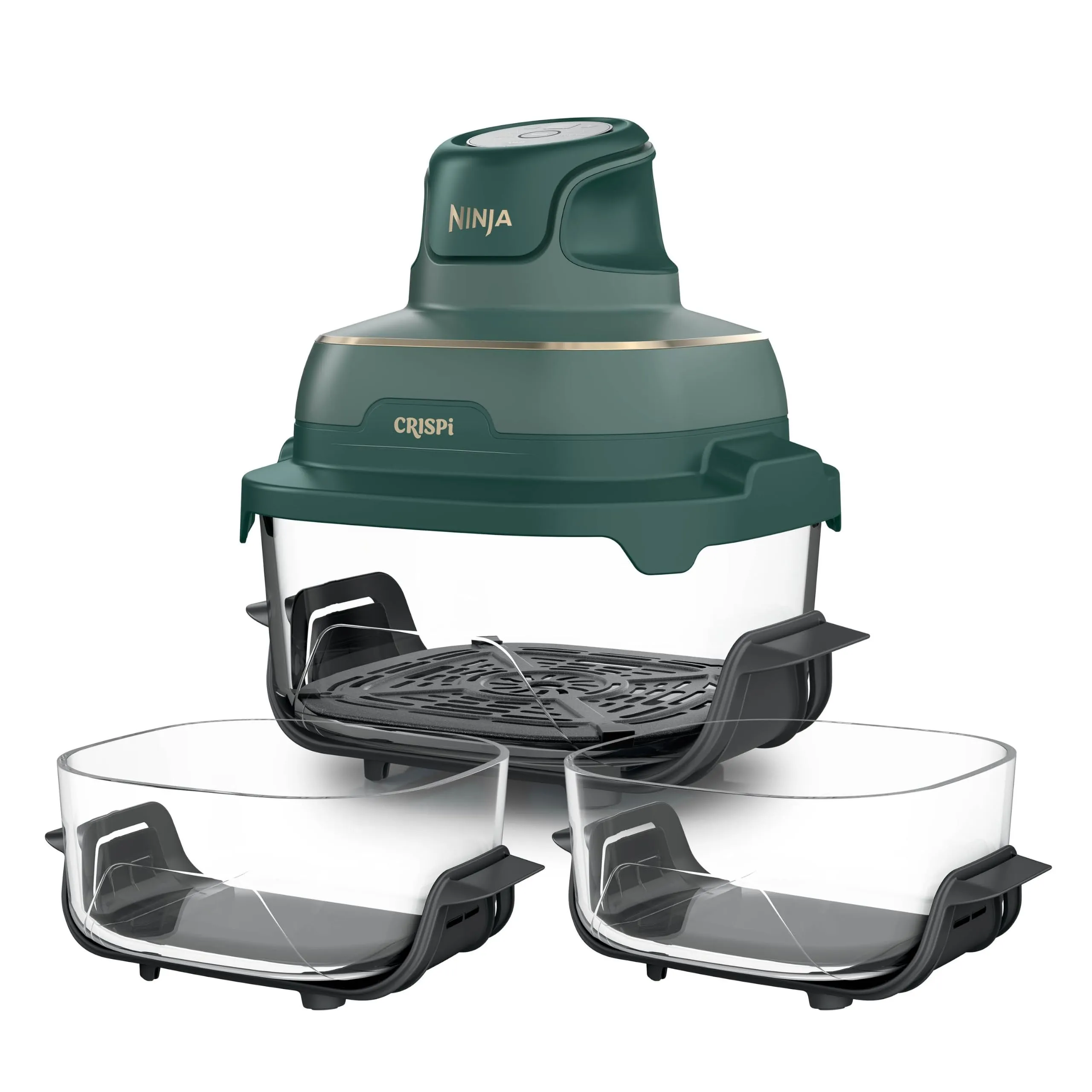 Ninja CRISPi Friggitrice ad aria, contenitore in vetro da 3,8 l, due da 2,3 l, coperchi, 4 in 1: Frittura ad aria, Cottura arrosto, Mantenimento a caldo, Recrisp, compatta, 1700 W, Oro verde FN203EU - immagine 4