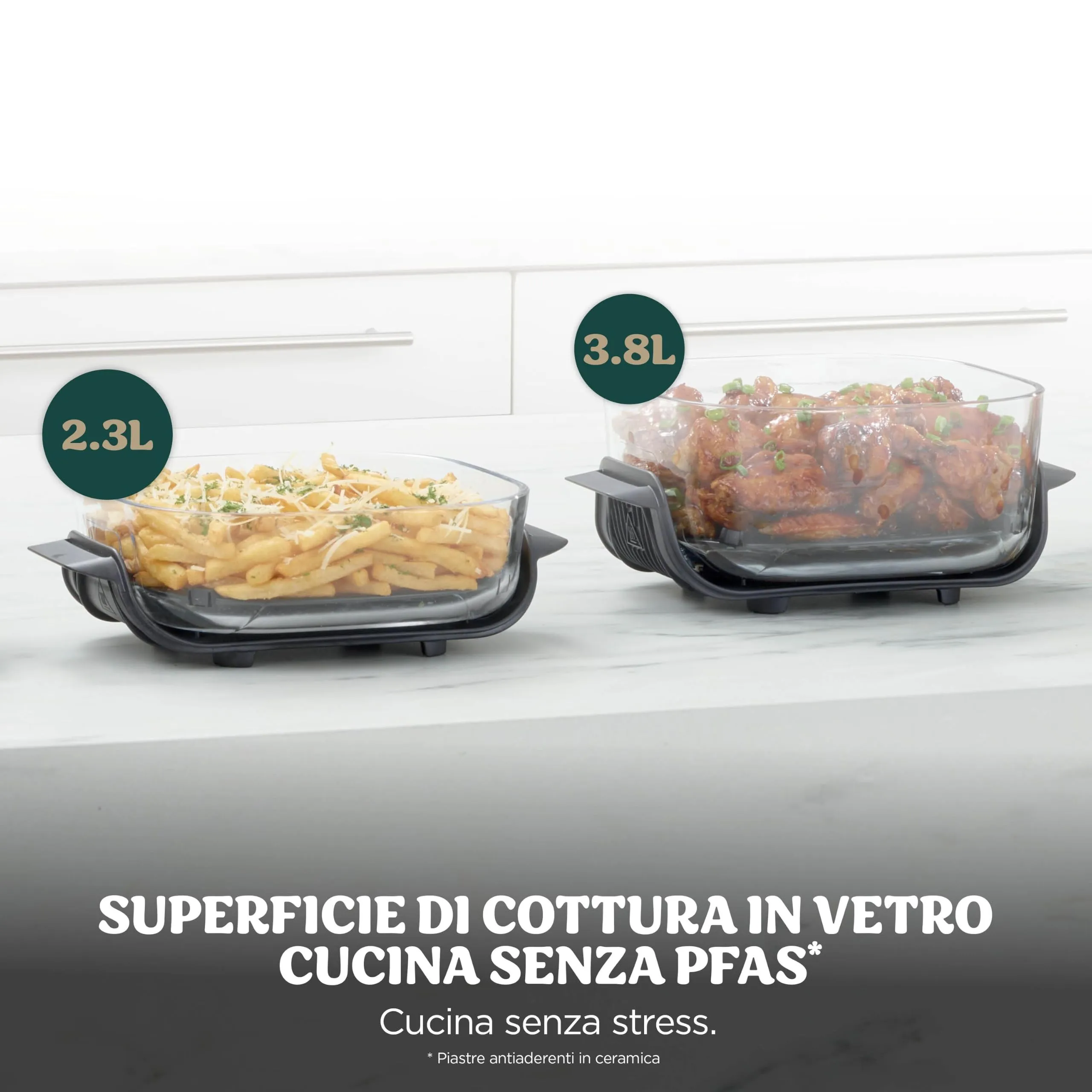 Ninja CRISPi Friggitrice ad aria, contenitore in vetro da 3,8 l, due da 2,3 l, coperchi, 4 in 1: Frittura ad aria, Cottura arrosto, Mantenimento a caldo, Recrisp, compatta, 1700 W, Oro verde FN203EU - immagine 6