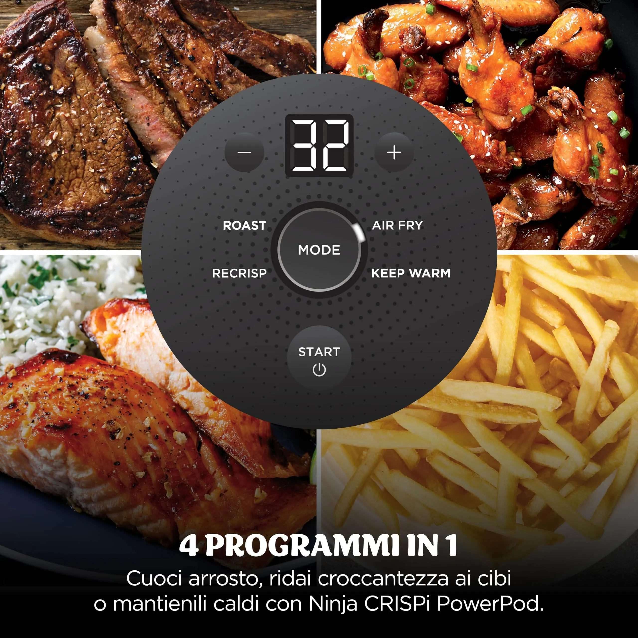 Ninja CRISPi Friggitrice ad aria, contenitore in vetro da 3,8 l, due da 2,3 l, coperchi, 4 in 1: Frittura ad aria, Cottura arrosto, Mantenimento a caldo, Recrisp, compatta, 1700 W, Oro verde FN203EU - immagine 11
