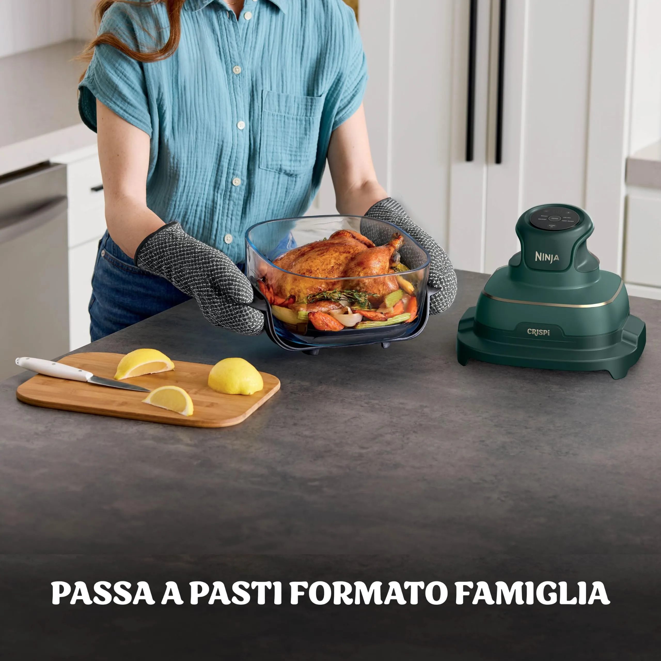 Ninja CRISPi Friggitrice ad aria, contenitore in vetro da 3,8 l, due da 2,3 l, coperchi, 4 in 1: Frittura ad aria, Cottura arrosto, Mantenimento a caldo, Recrisp, compatta, 1700 W, Oro verde FN203EU - immagine 15