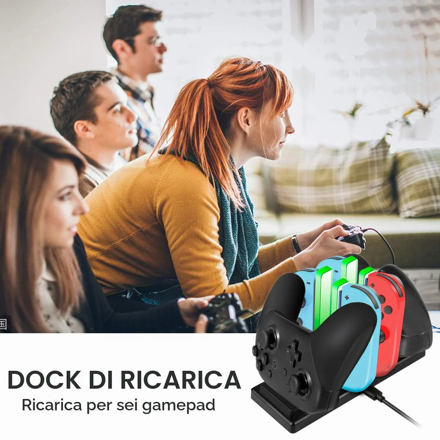 EXTSUD Stazione Ricarica per Nin-tendo Switch Joy-con e PRO Controller 6 in 1 Base Caricatore Nin-tendo Switch Controller con 4 Slots per Joy-con e Type-C USB Porta per Switch Console/Controller PRO - immagine 6