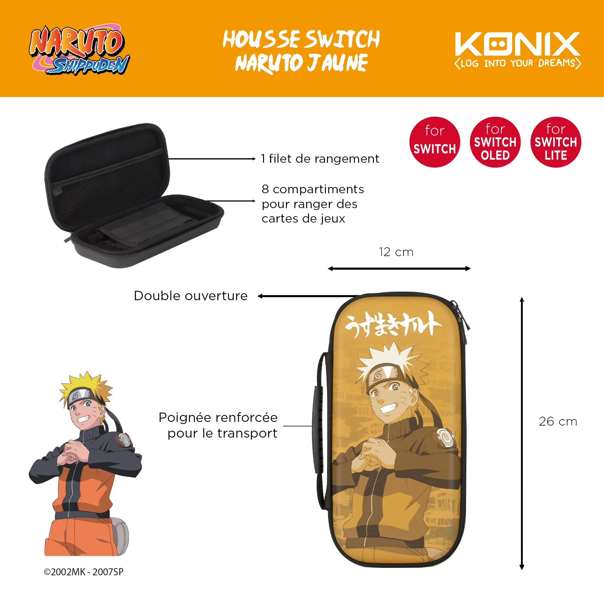 Konix Naruto Shippuden Custodia di protezione e trasporto per Nintendo Switch, Switch Lite e Switch OLED - Alloggio 8 giochi - Design Naruto - immagine 5