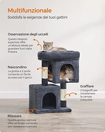 Feandrea Albero per Gatti, Tiragraffi Torre, S, 65 cm, 2 Grotte - immagine 5