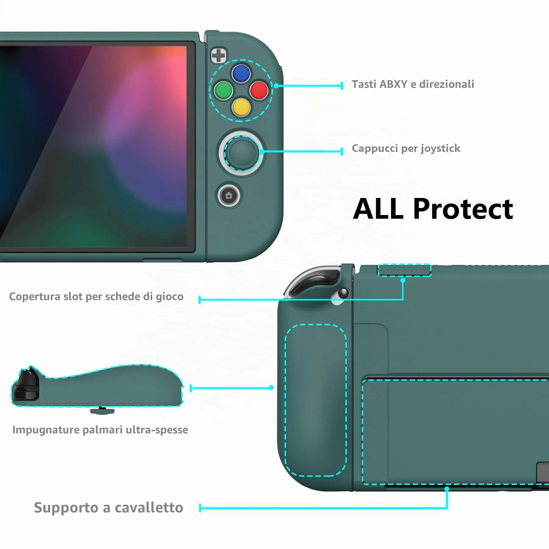 playvital Cover per Nintendo Switch OLED, Custodia Morbida TPU, Verde - immagine 5