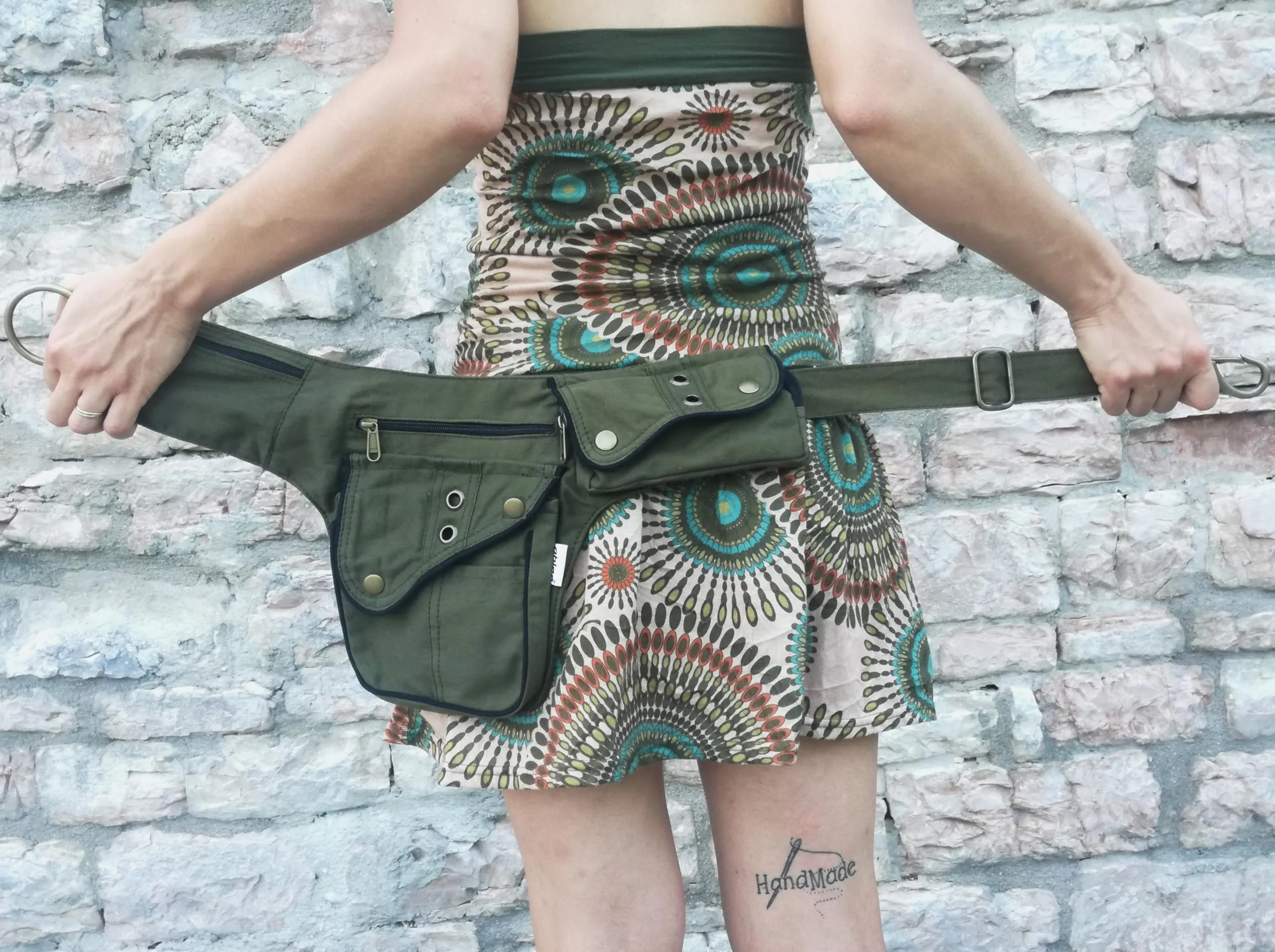 Qhiss® Marsupio Tasca da vita in cotone con chiusura in ottone - immagine 3