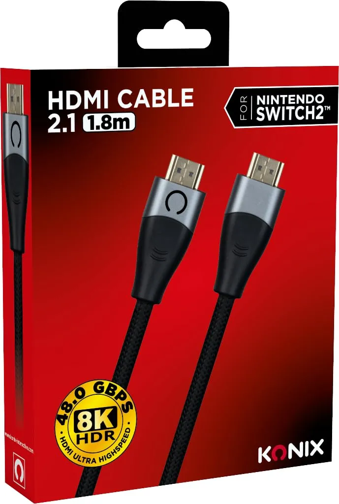 Konix Cavo HDMI 2.1 per Nintendo Switch 2 - Compatibilità 4K e 8K - Nylon intrecciato - Lunghezza 1,8 m - Nero - immagine 1