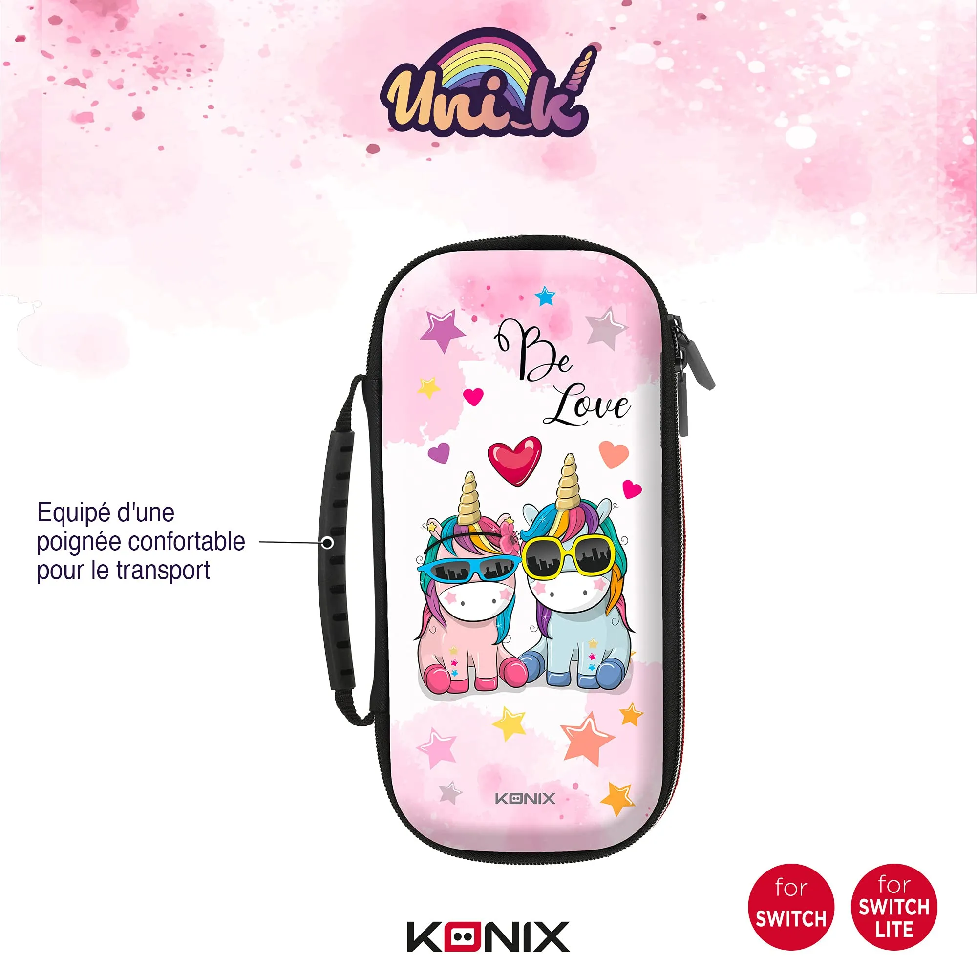 Konix Unik Custodia di protezione e trasporto - Nintendo Switch, Switch Lite e Switch OLED - Alloggio 8 giochi - Design Be Love, unicorni - immagine 2