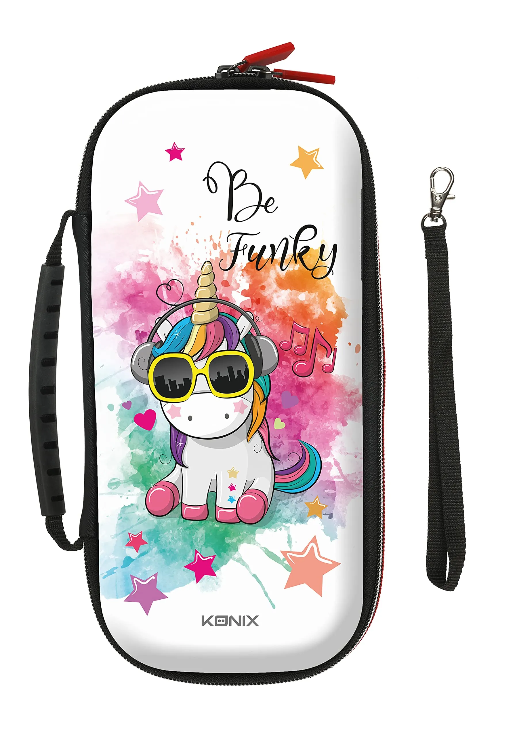Konix Custodia di protezione e trasporto per Nintendo Switch, Switch Lite e Switch OLED - Alloggio 8 giochi - Design Be Funky, unicorno - immagine 1
