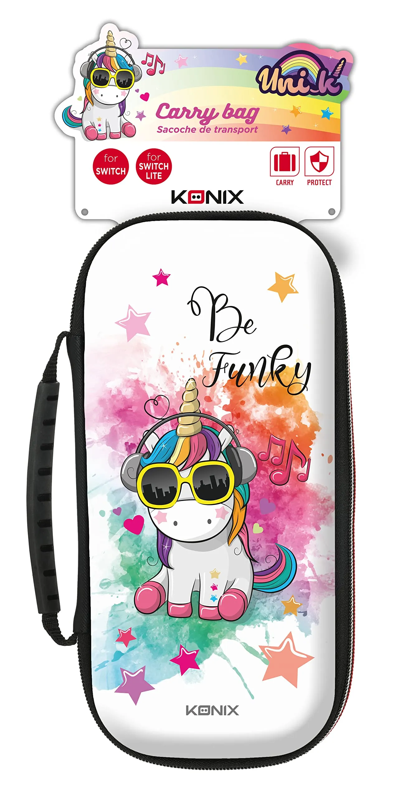 Konix Custodia di protezione e trasporto per Nintendo Switch, Switch Lite e Switch OLED - Alloggio 8 giochi - Design Be Funky, unicorno - immagine 7