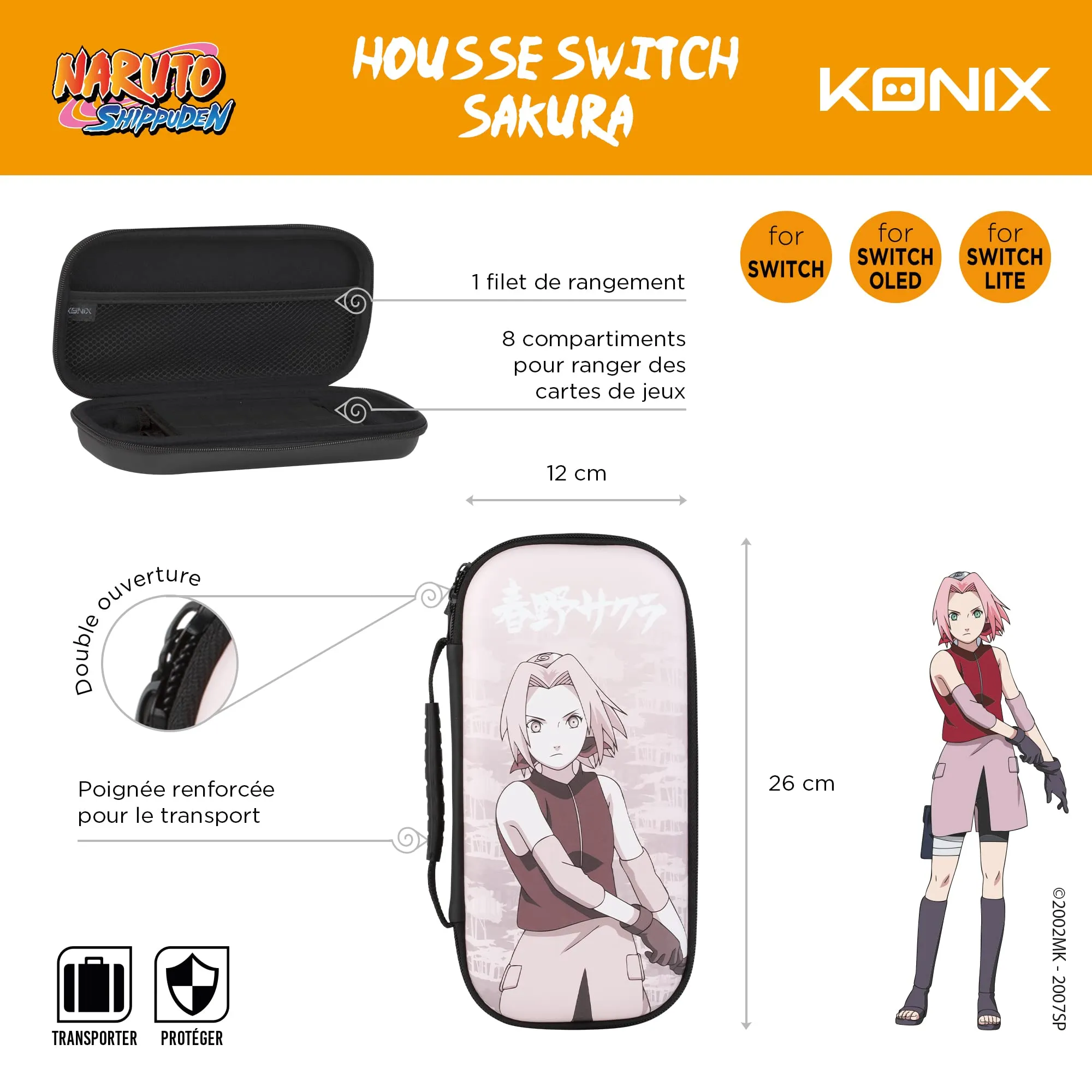 Konix Naruto Shippuden Custodia di protezione e trasporto per Nintendo Switch, Switch Lite e Switch OLED - Alloggio 8 giochi - Design Sakura - immagine 5