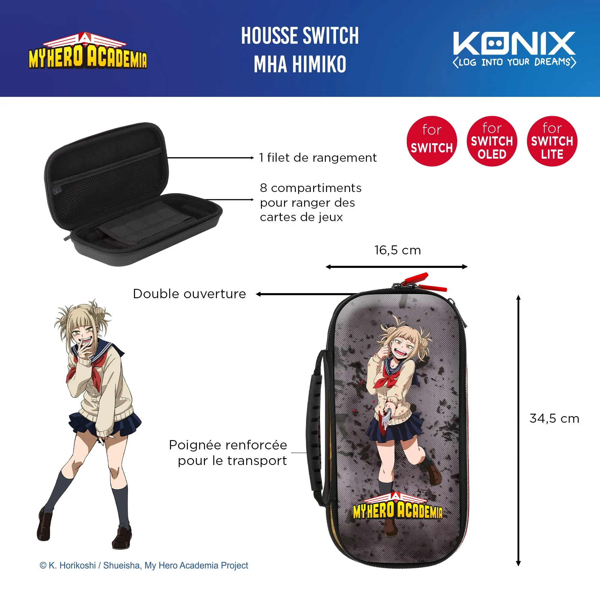 Konix My Hero Academia Custodia di protezione e trasporto per Nintendo Switch, Switch Lite e Switch OLED - Alloggio 8 giochi - Design Himiko Toga - immagine 3
