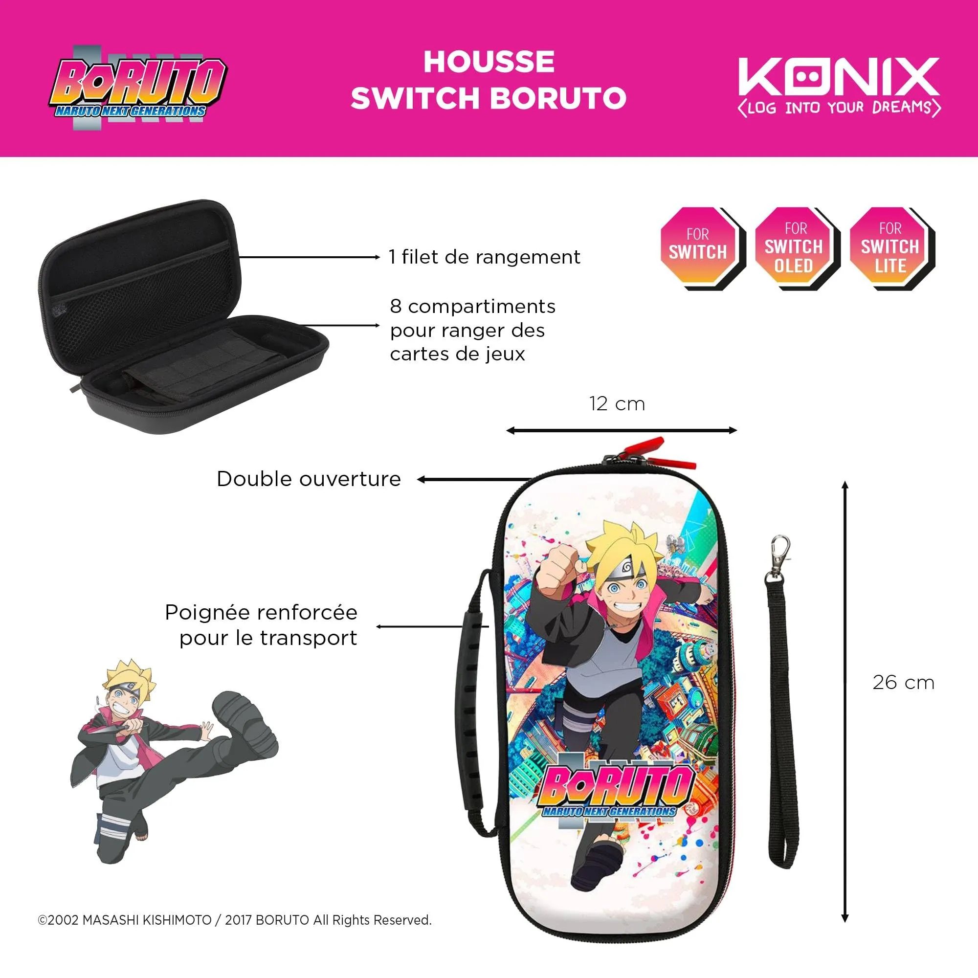 Konix Boruto Naruto Next Generations Custodia di protezione e trasporto per Nintendo Switch, Switch Lite y Switch OLED - Design Boruto Konoha - immagine 2