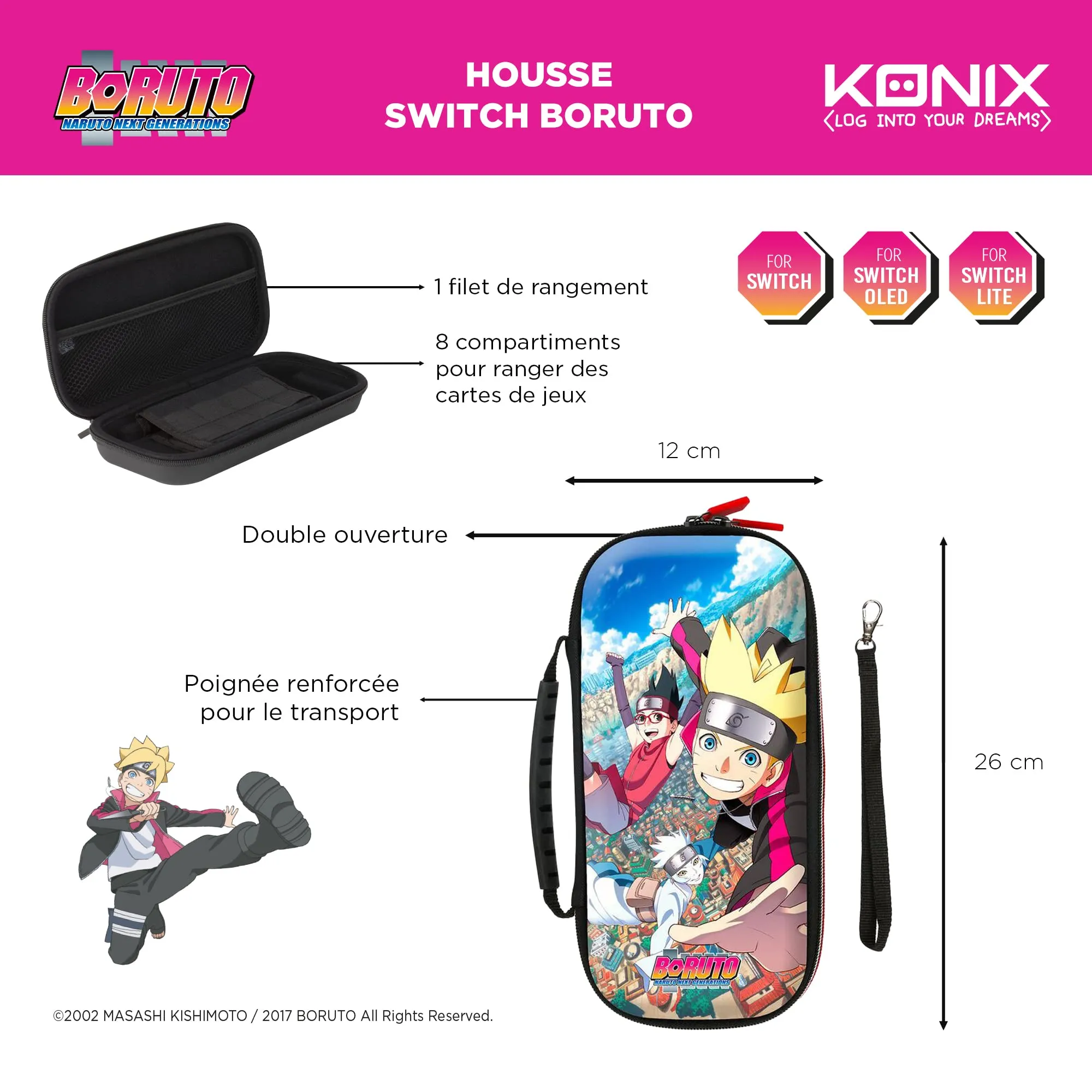 Konix Boruto Naruto Next Generations Custodia di protezione e trasporto per Nintendo Switch, Switch Lite e Switch OLED - Design Squadra 7 Konoha - immagine 8