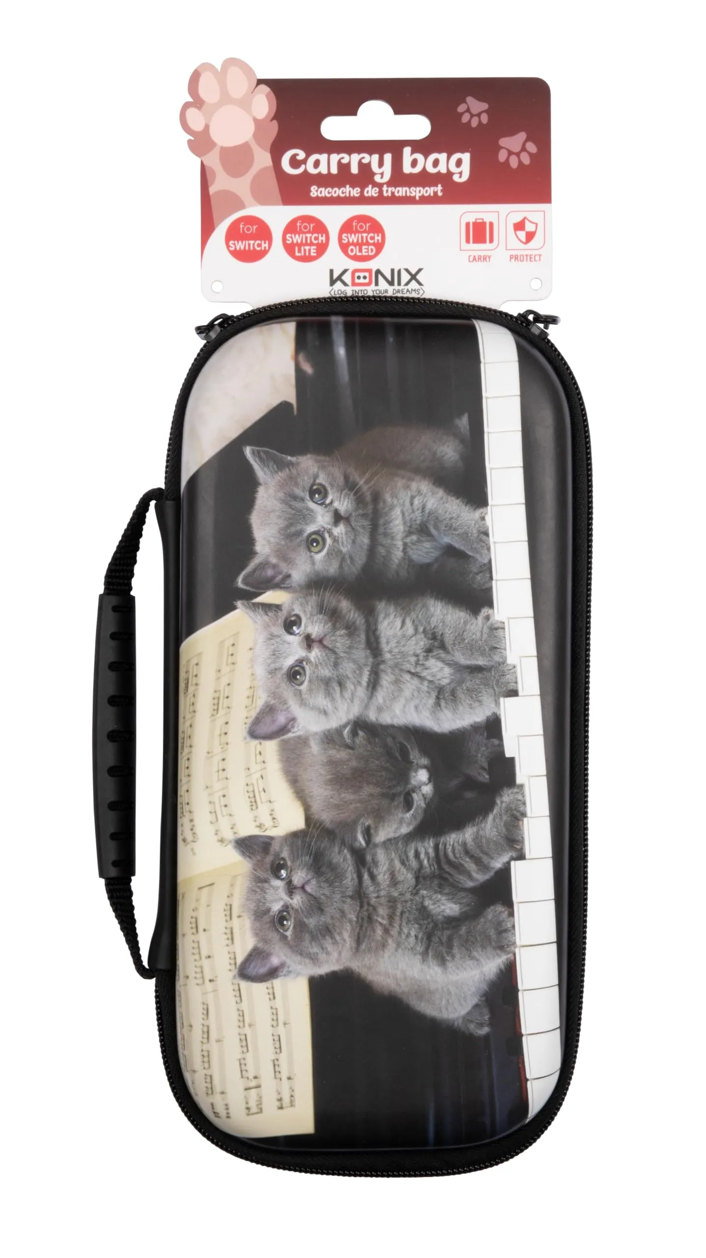 Konix Mythics Custodia di protezione e trasporto per Nintendo Switch, Switch Lite e Switch OLED - Alloggio 8 giochi - Design gatti e pianoforte - immagine 5